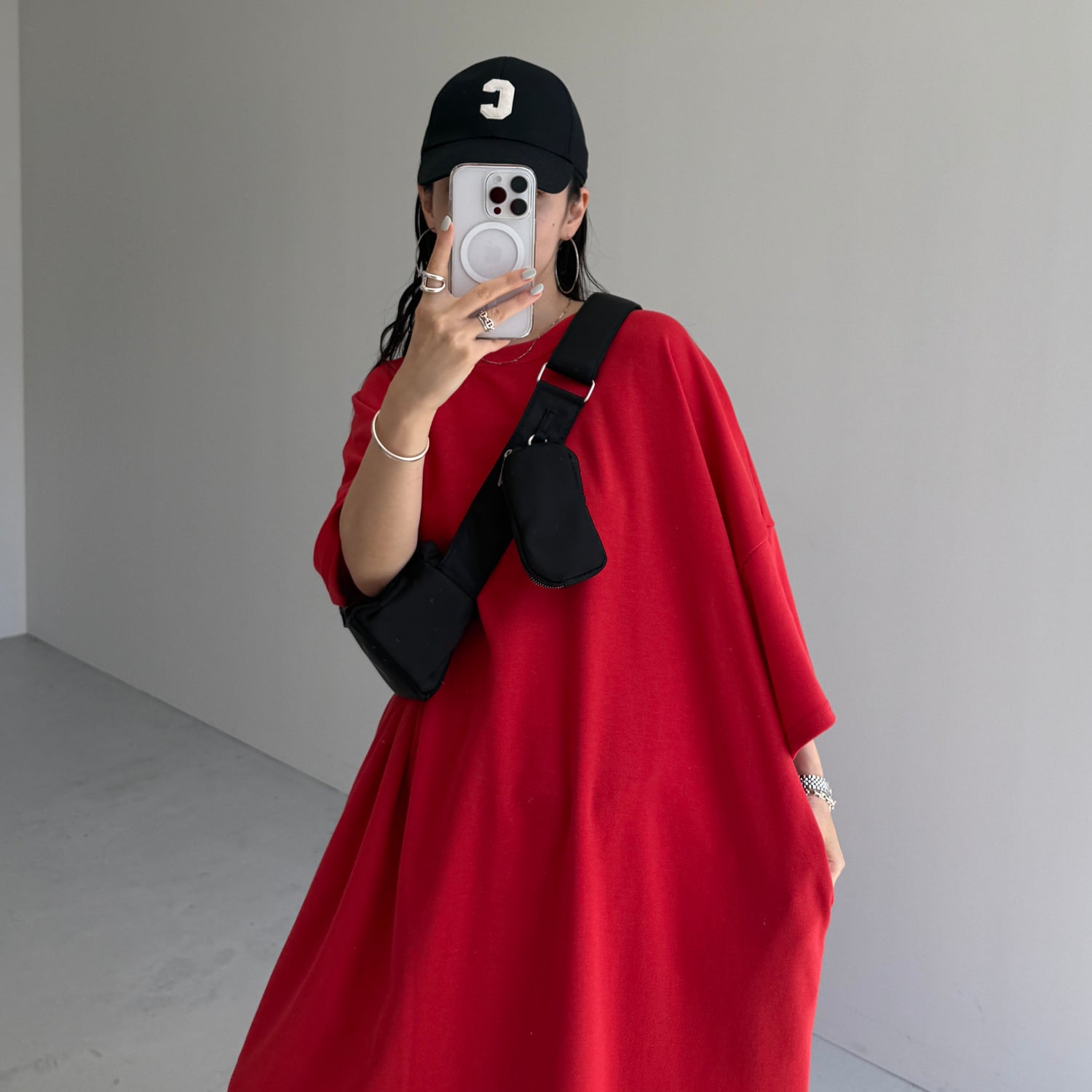 HANSODE super loose light sweatee one piece / red [3size]