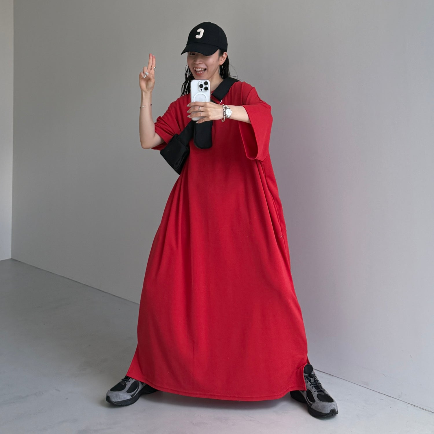 HANSODE super loose light sweatee one piece / red [3size]