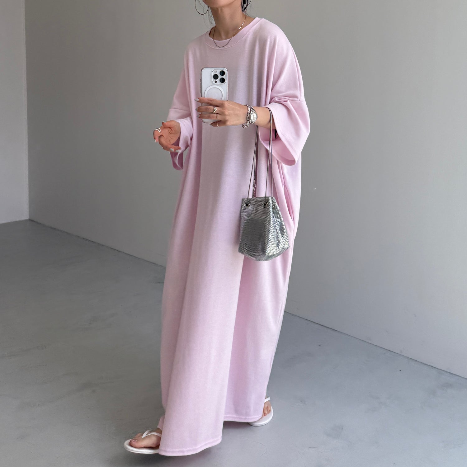 HANSODE super loose light sweatee one piece / baby pink [3size]
