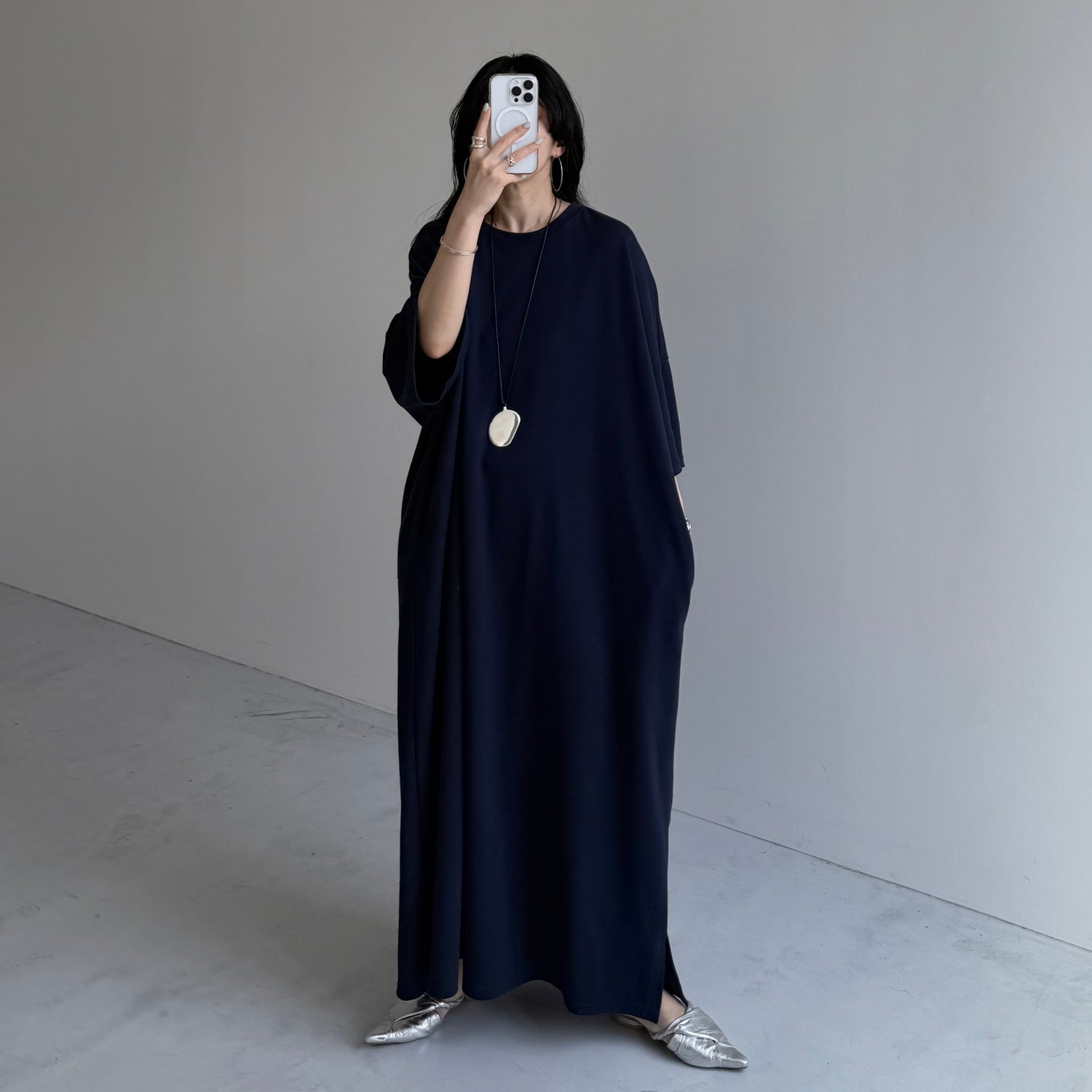 HANSODE super loose light sweatee one piece / navy [3size]