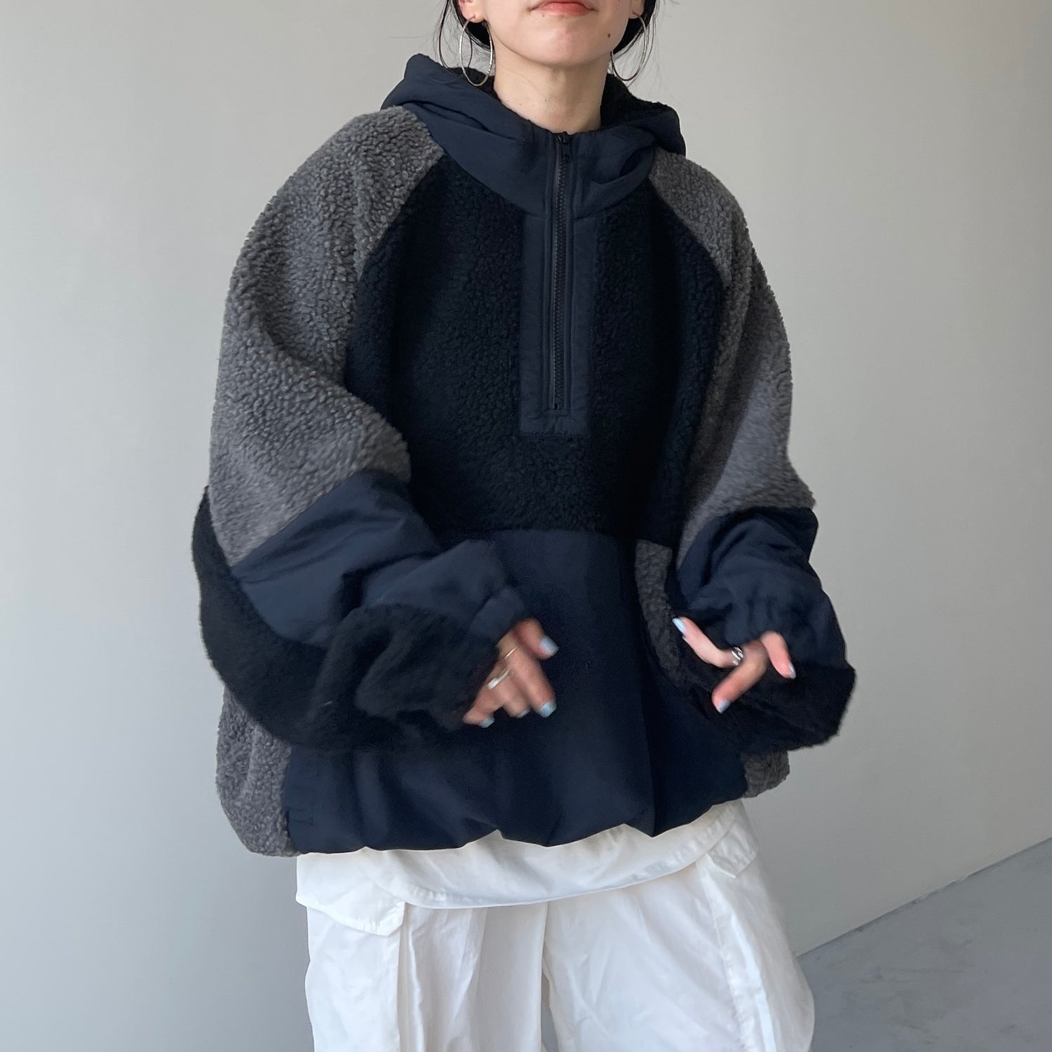 over size BOA hoodie blouson / navy