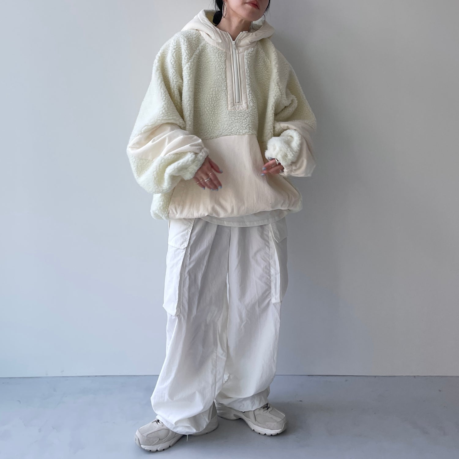 over size BOA hoodie blouson / ivory