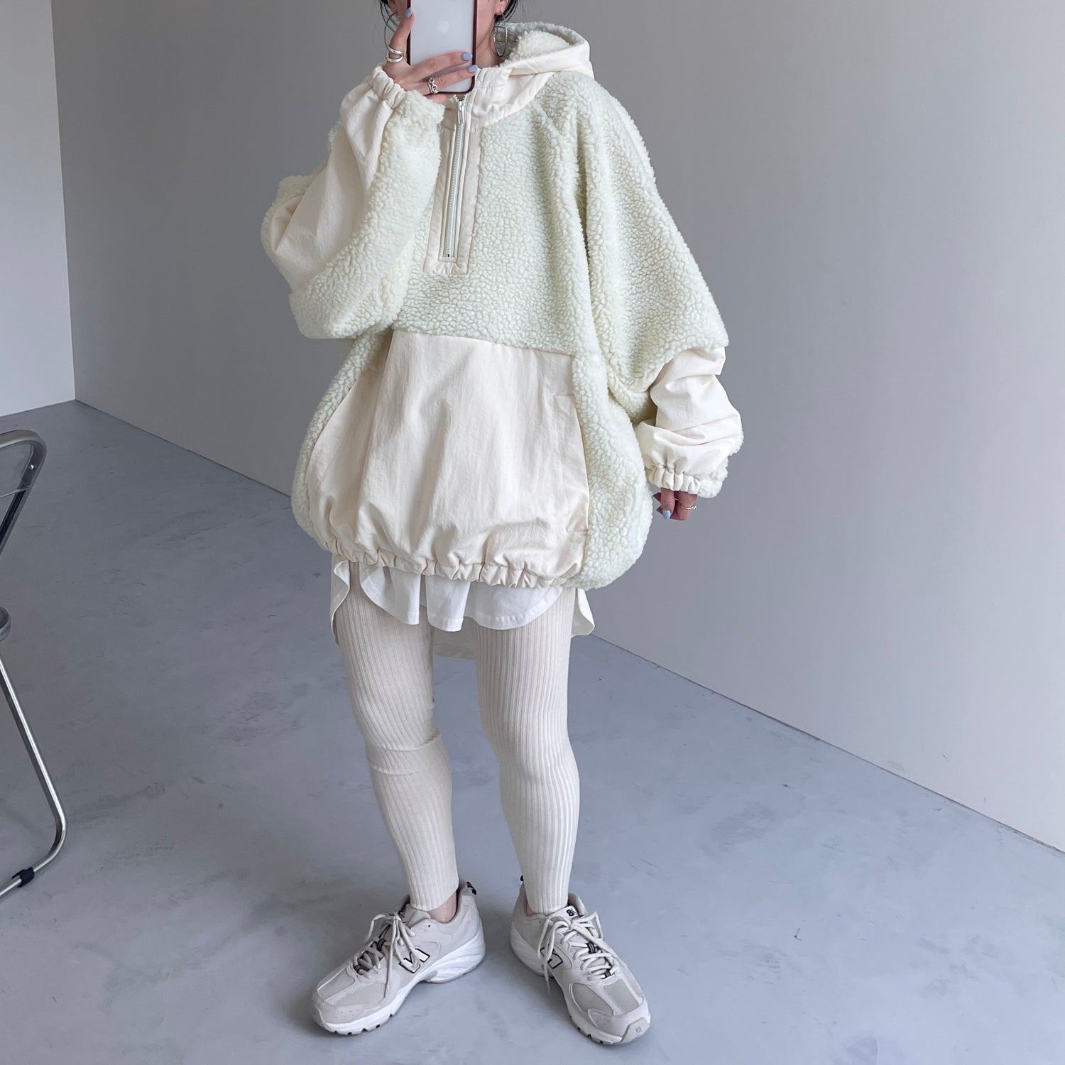 over size BOA hoodie blouson / ivory