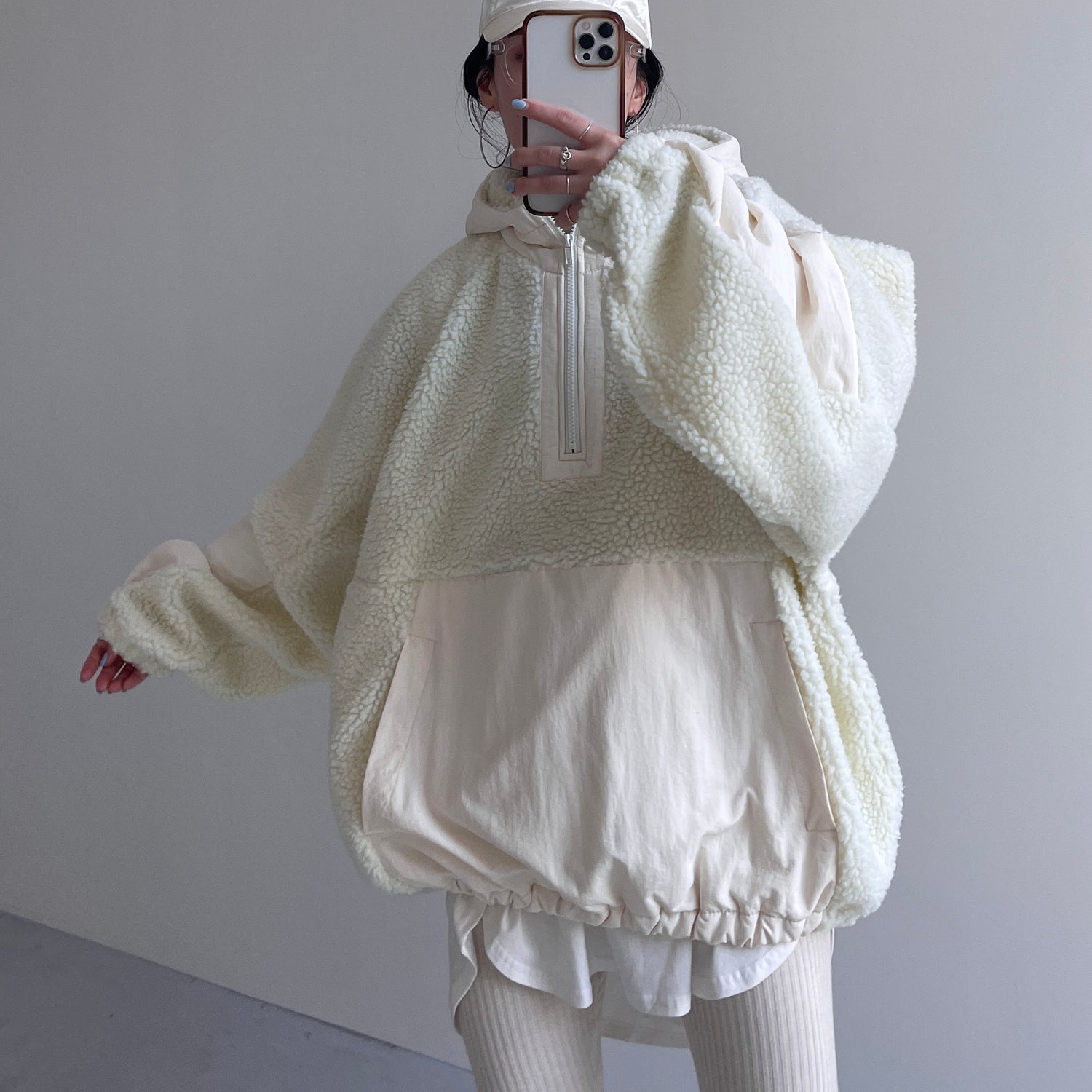 over size BOA hoodie blouson / ivory