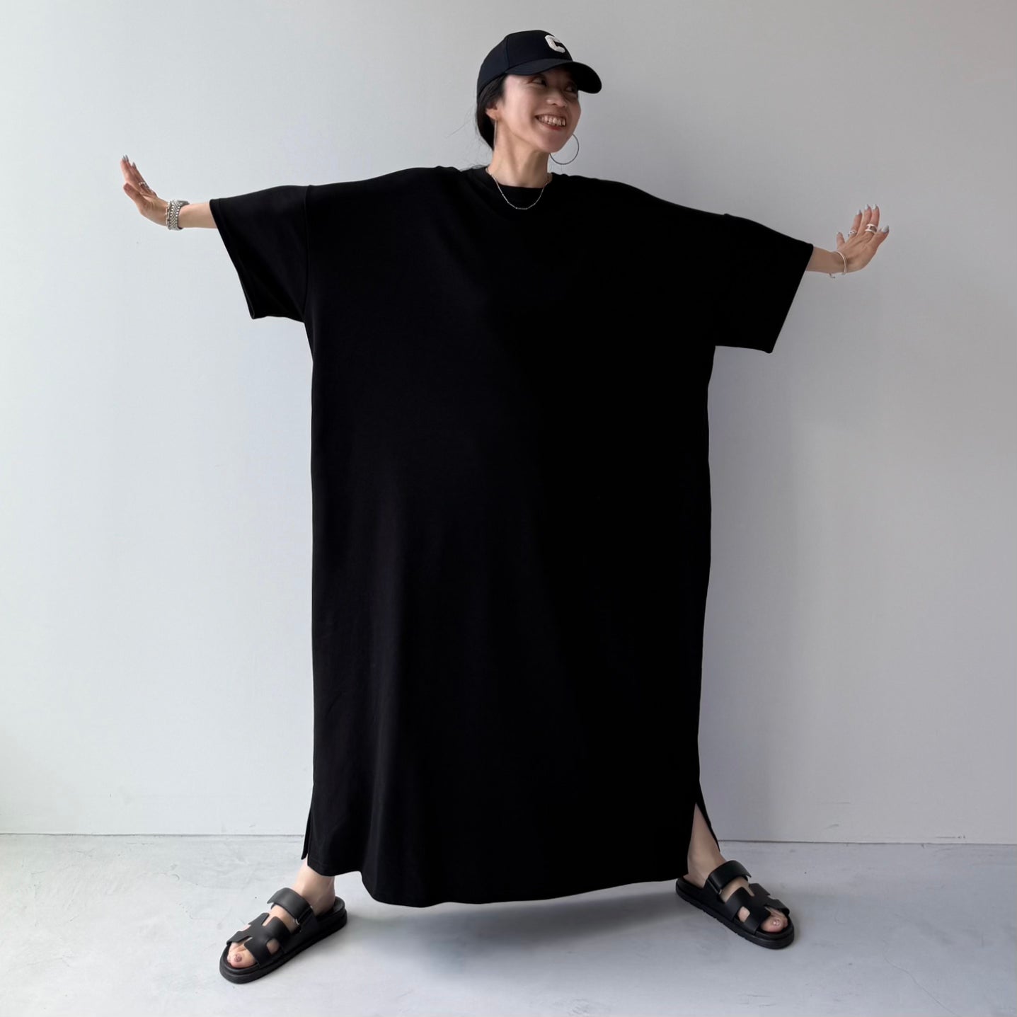 HANSODE super loose light sweatee one piece / black [3size]