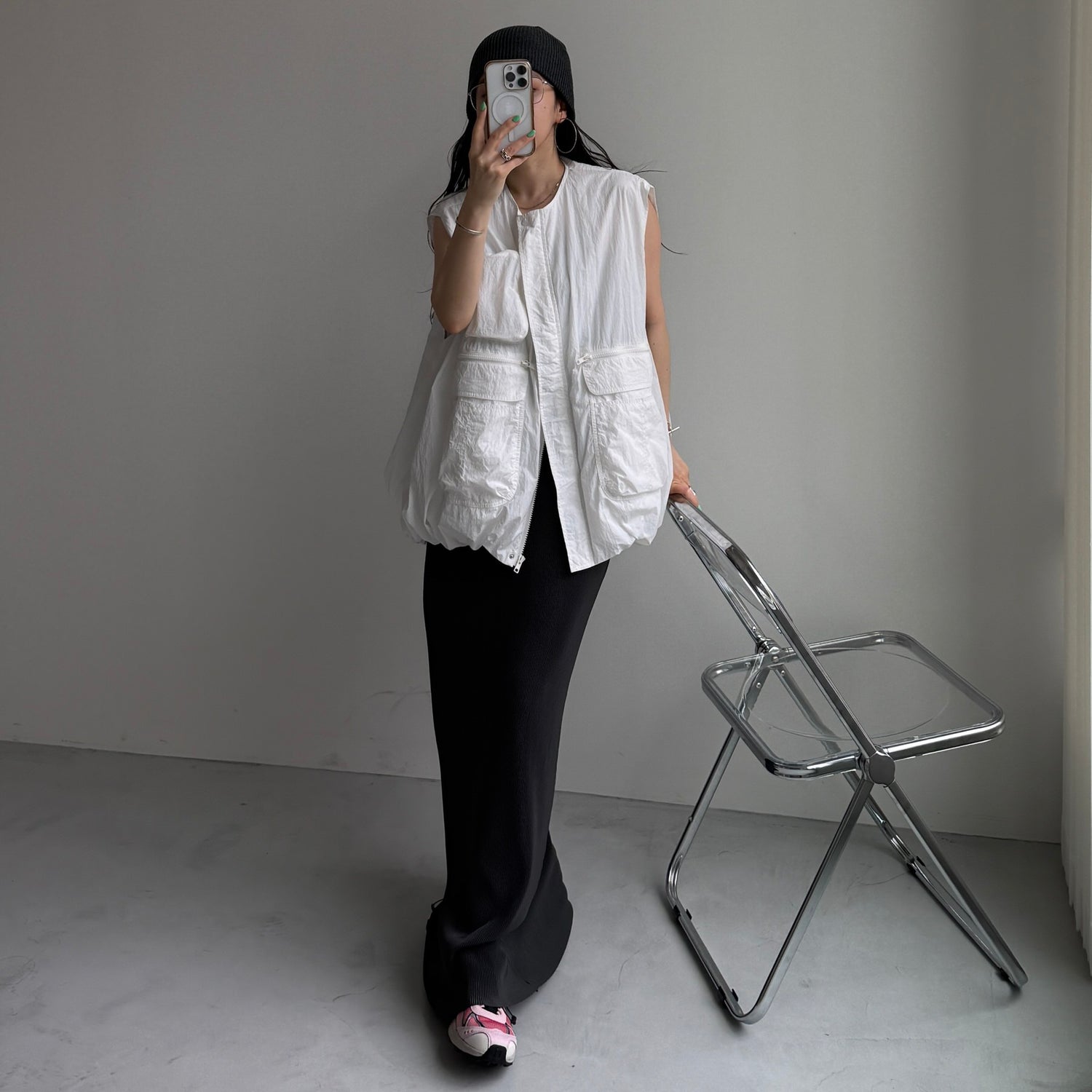 daily daily super stretch pleats skirt / charcoal [FREE or LONG]