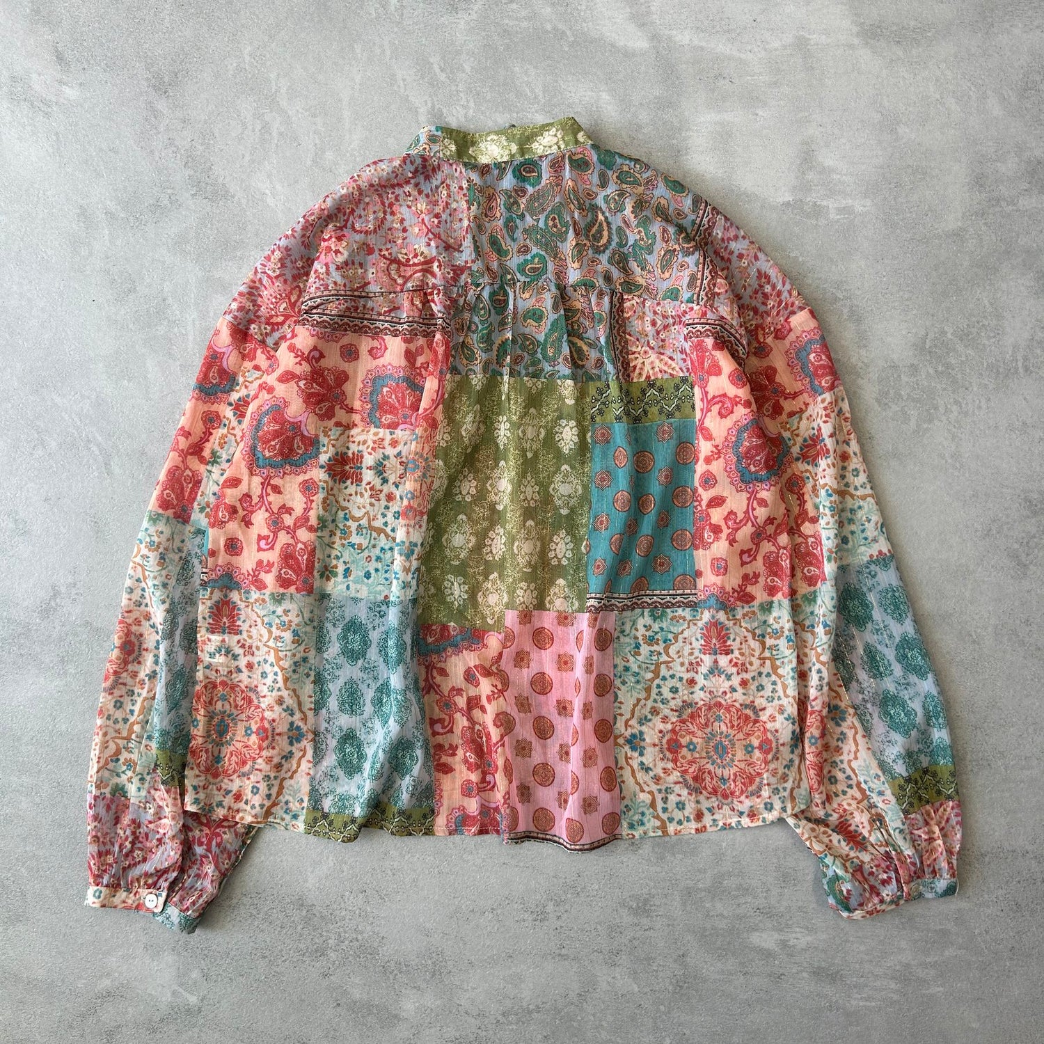 【SAMPLE】flower patchwork blouse / green