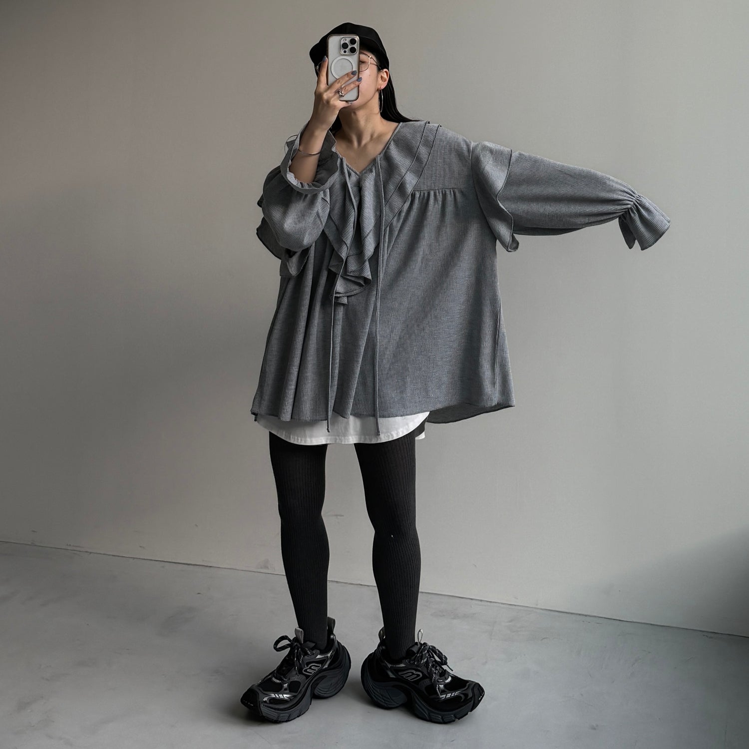 【SAMPLE】WAFFRILL TOPS / gray [ 袖タック有 or 無 ]