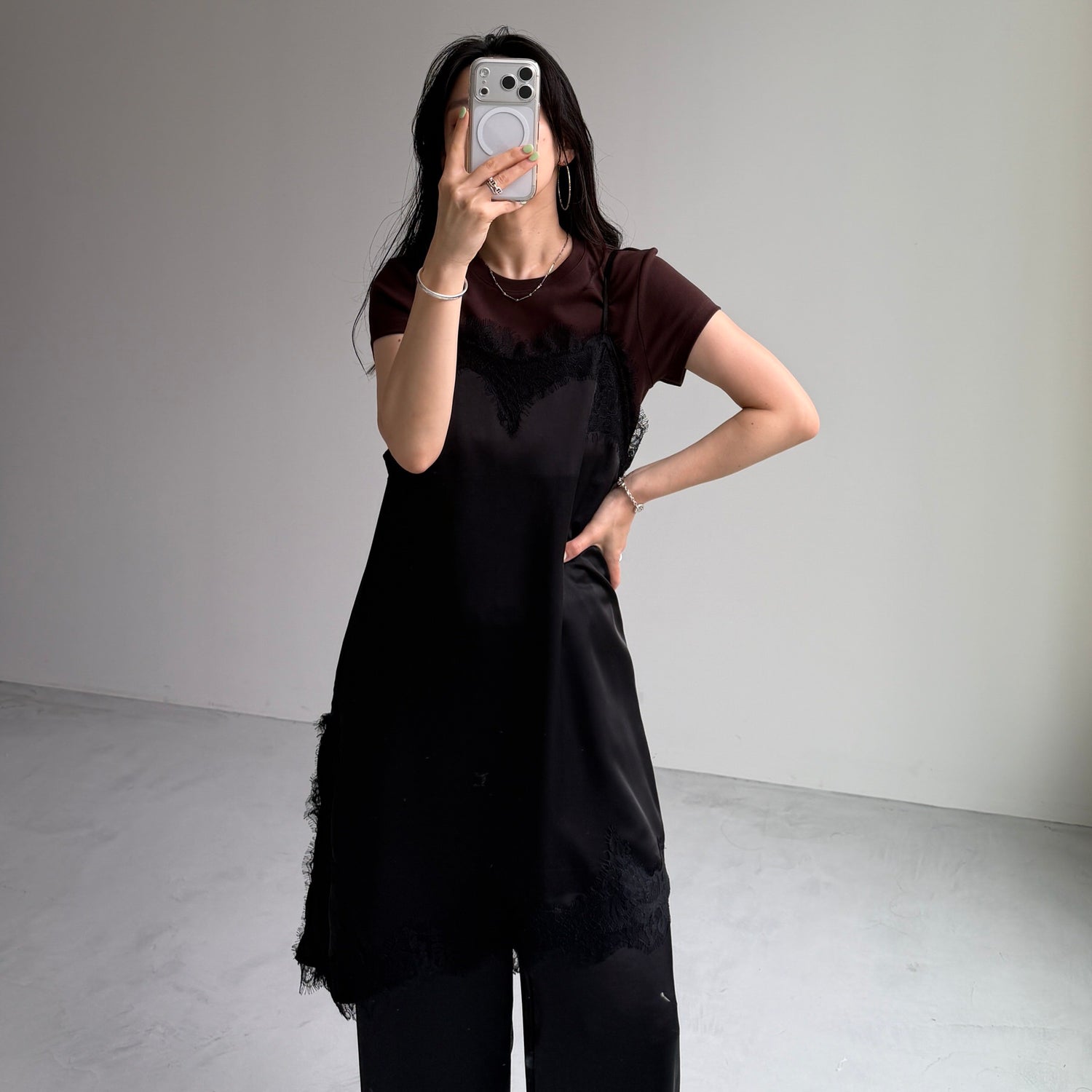 milky lace camisole / black