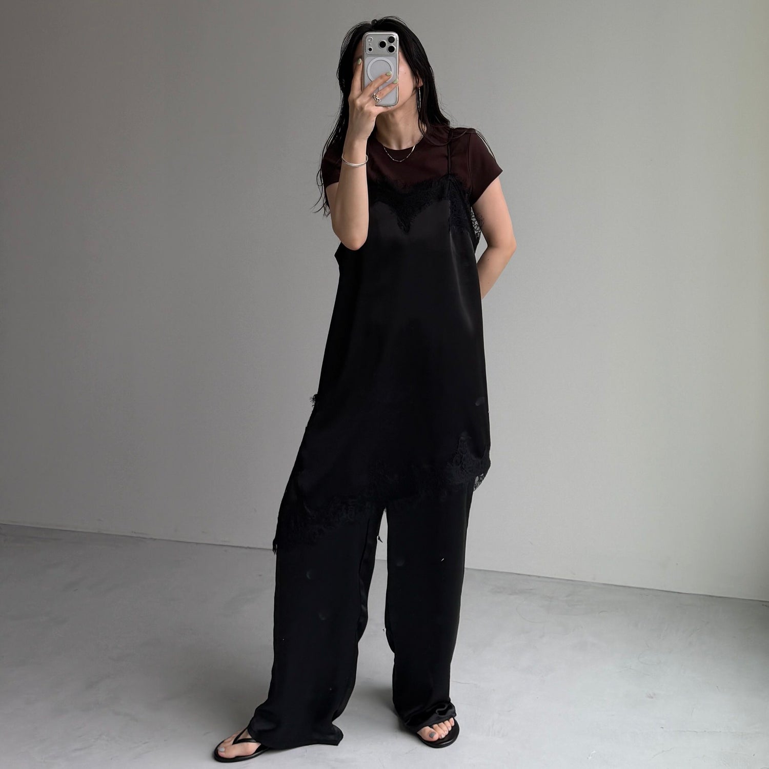 milky lace camisole / black