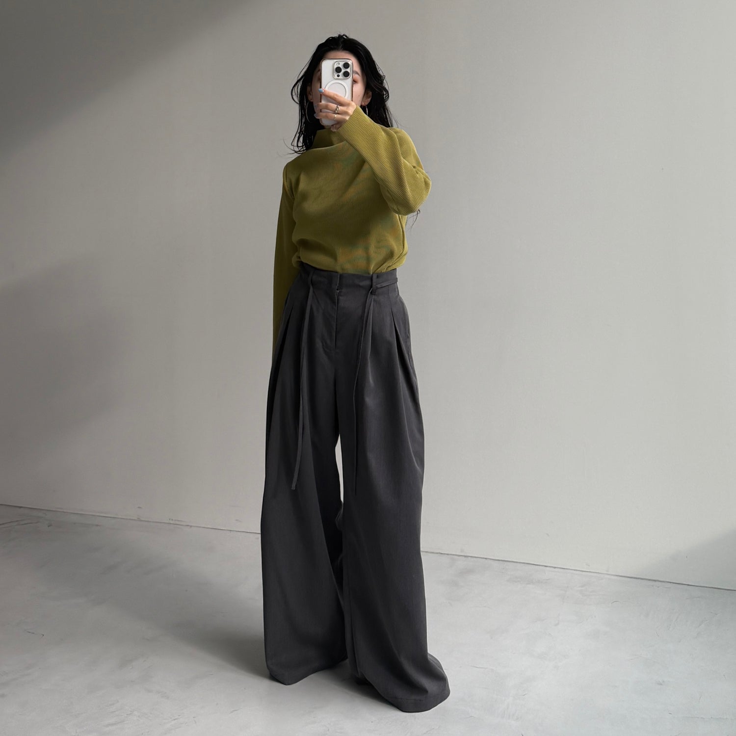 daily daily super stretch pleats tops / lime [プチハイ or クルーネック]