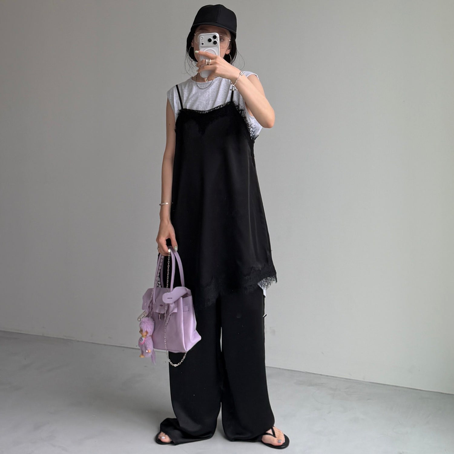 milky lace camisole / black