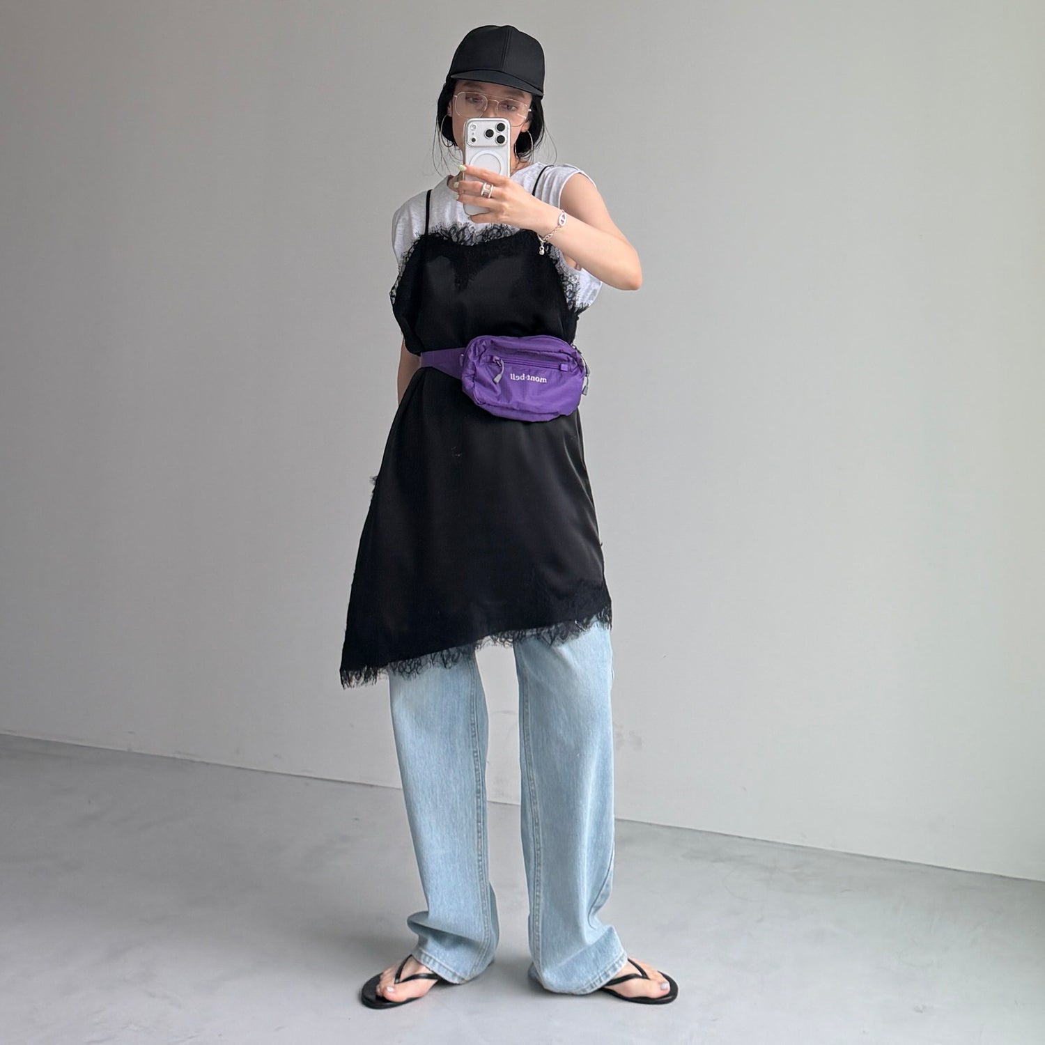 milky lace camisole / black