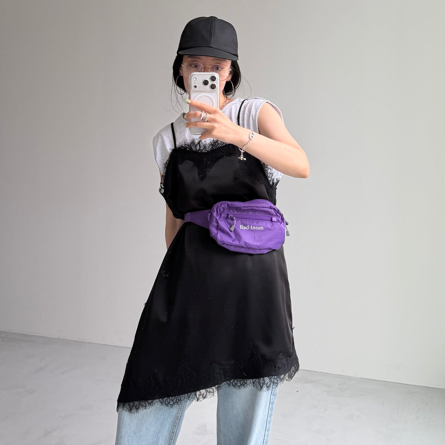 milky lace camisole / black