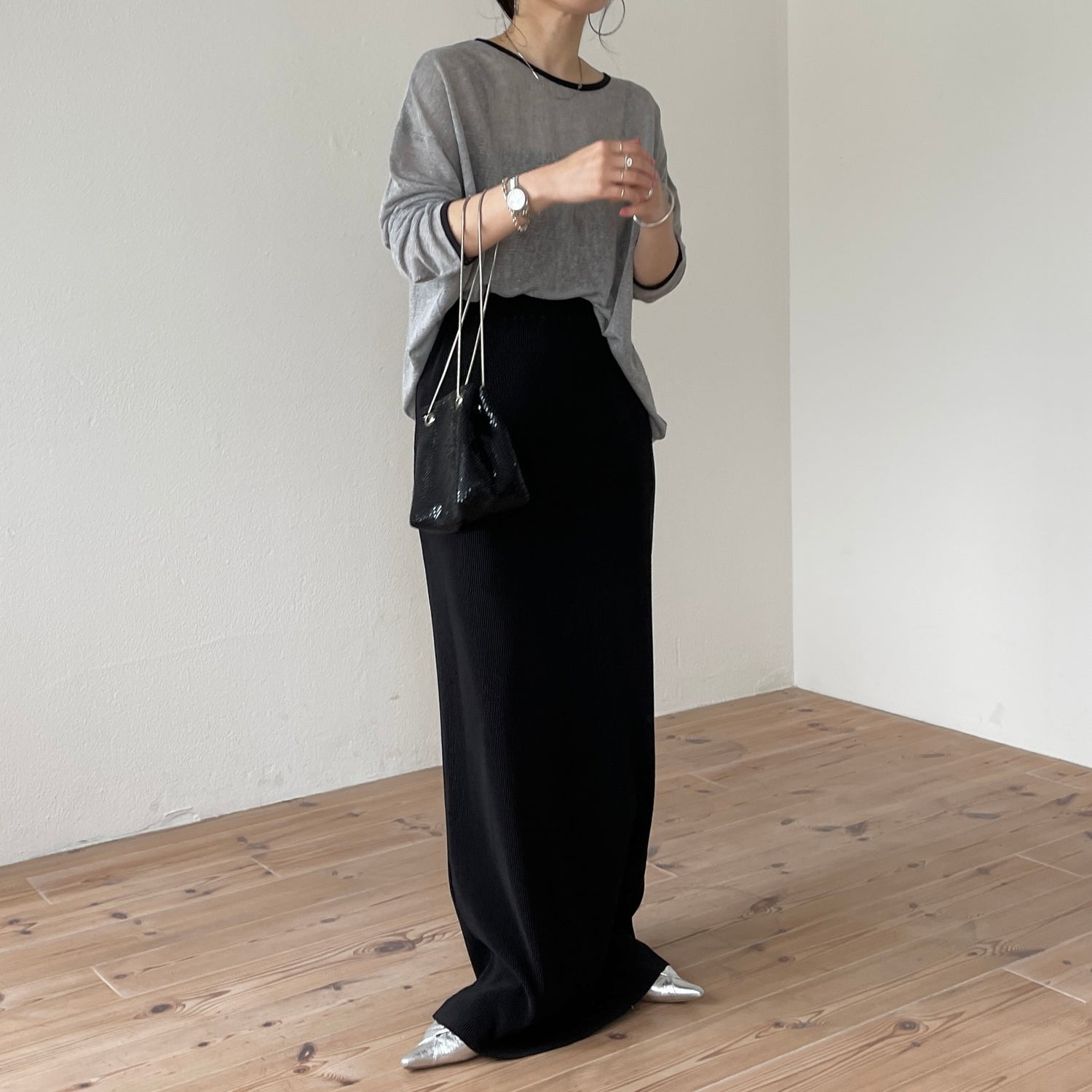 daily daily super stretch pleats skirt / black [スーパーロング]