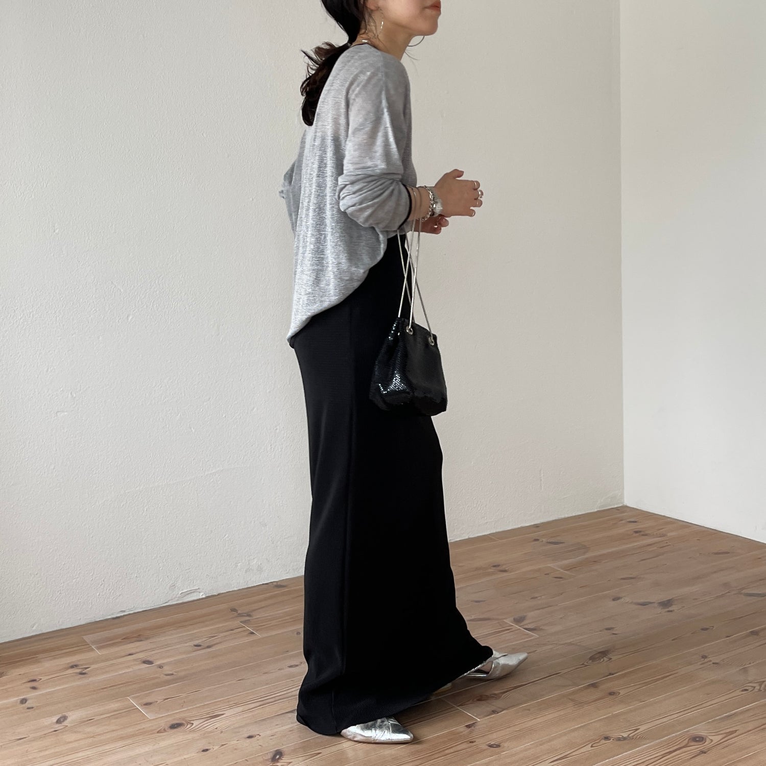 daily daily super stretch pleats skirt / black [スーパーロング]