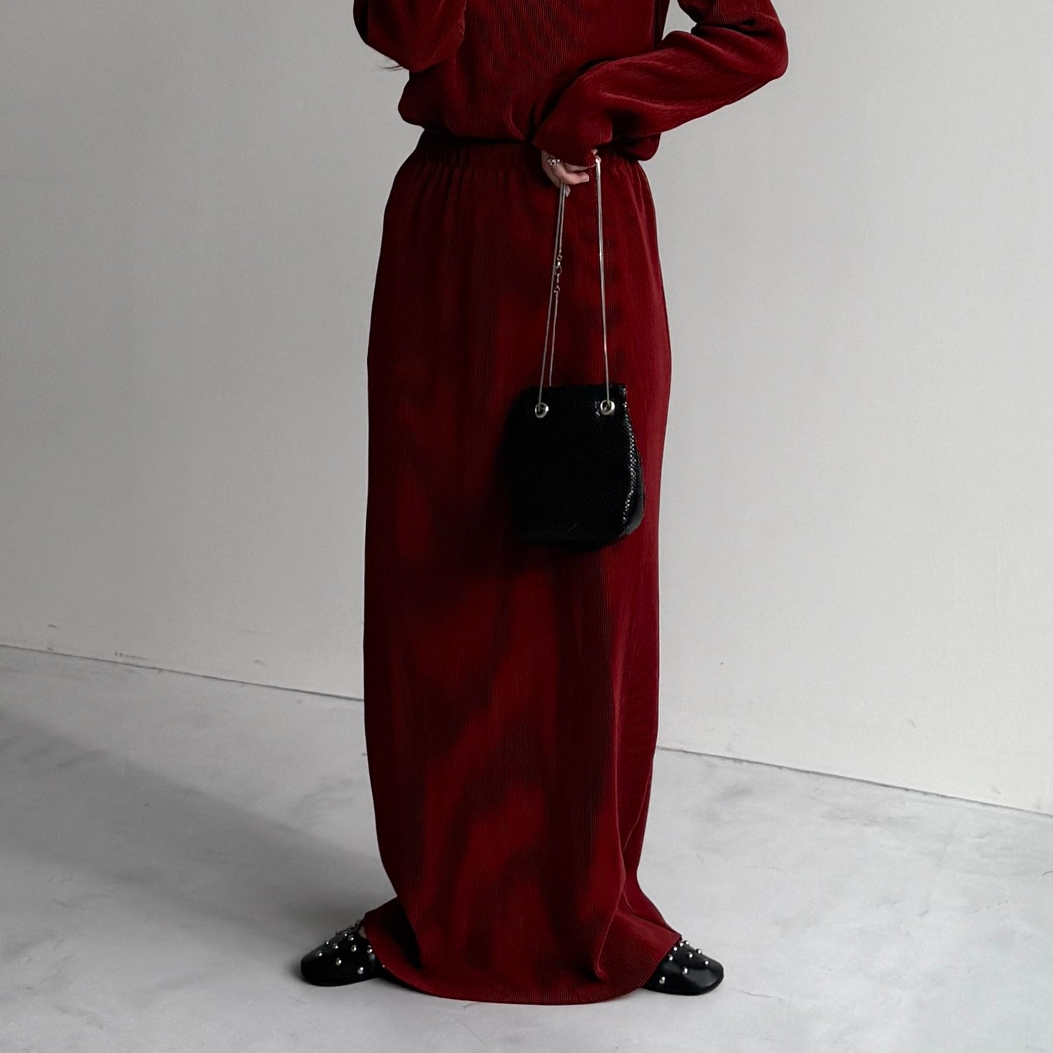 daily daily super stretch pleats skirt / bordeaux [FREE or LONG]