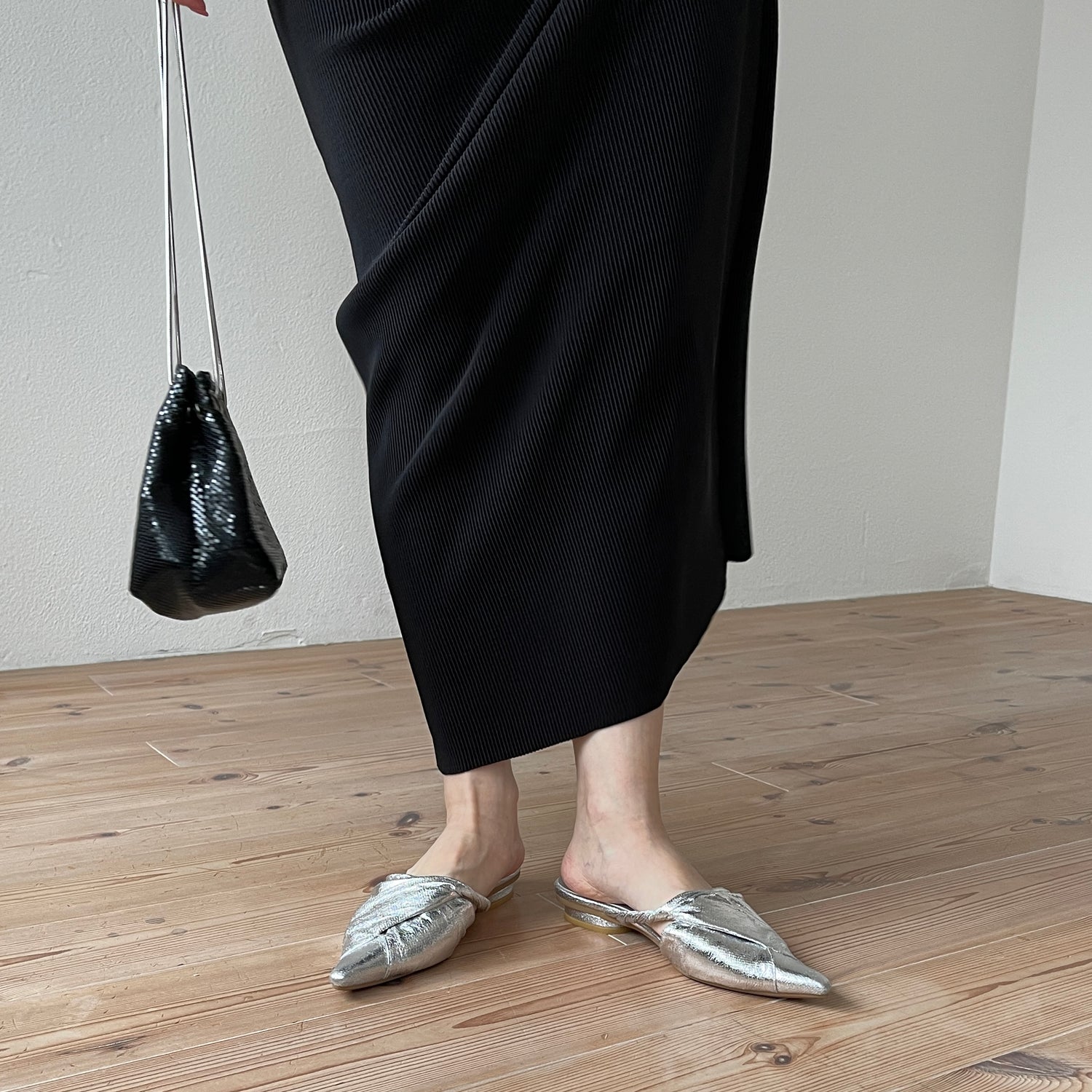 daily daily super stretch pleats skirt / black [スーパーロング]