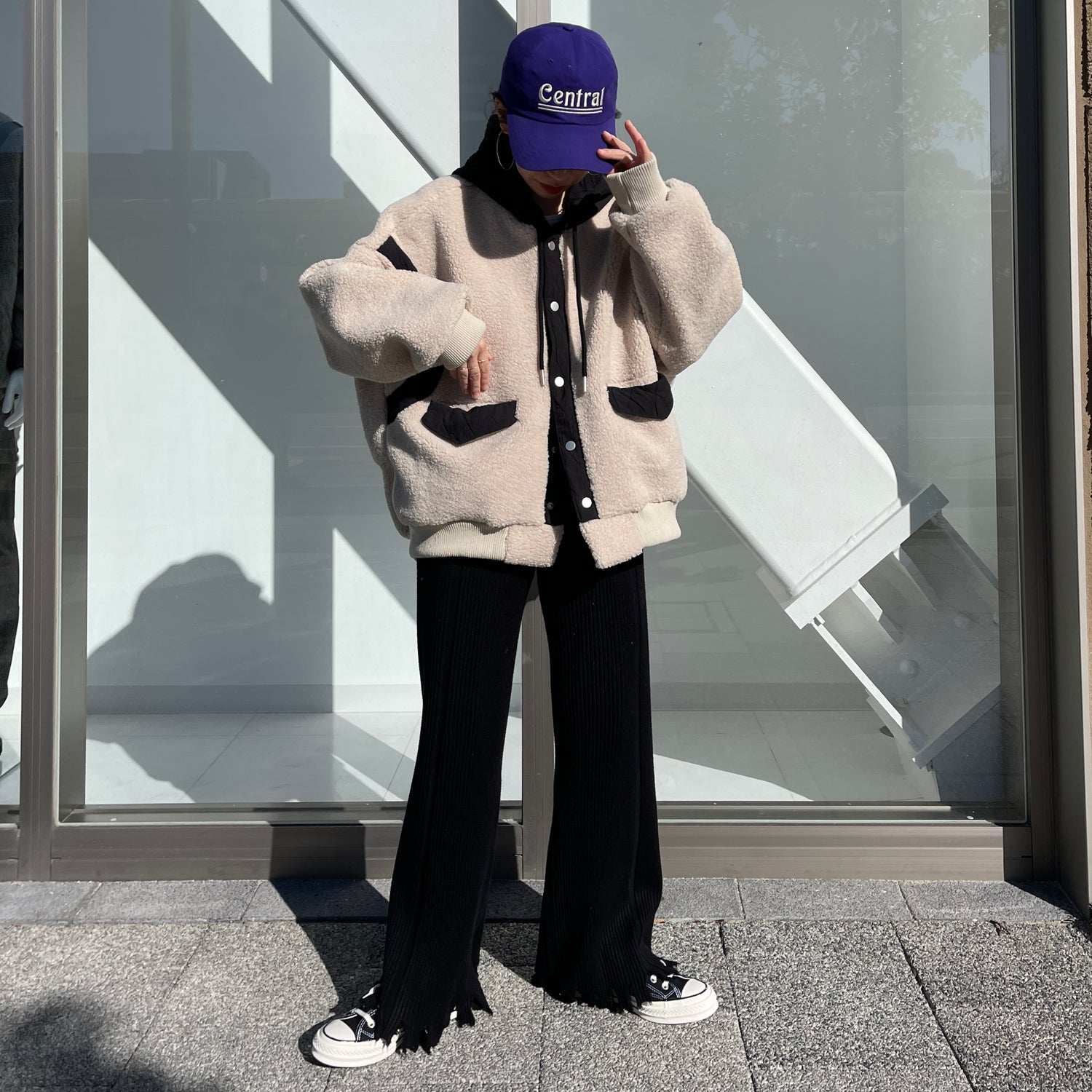 fringe knit flare pants / black