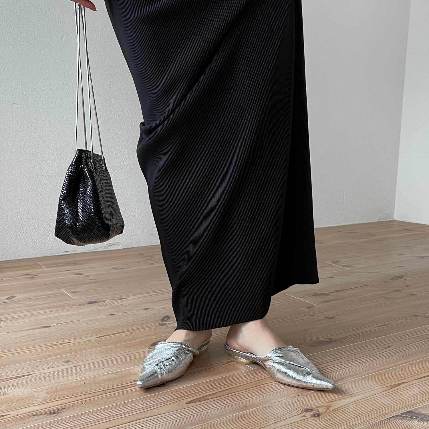 daily daily super stretch pleats skirt / black [スーパーロング再入荷]