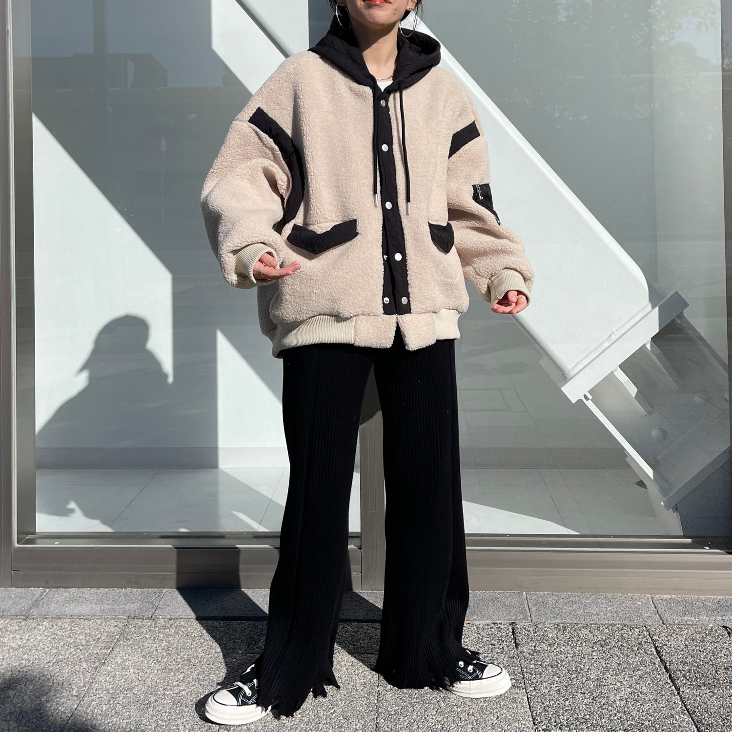fringe knit flare pants / black