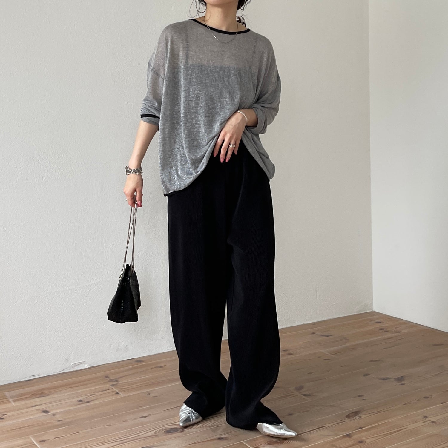 daily daily super stretch pleats wide pants / black