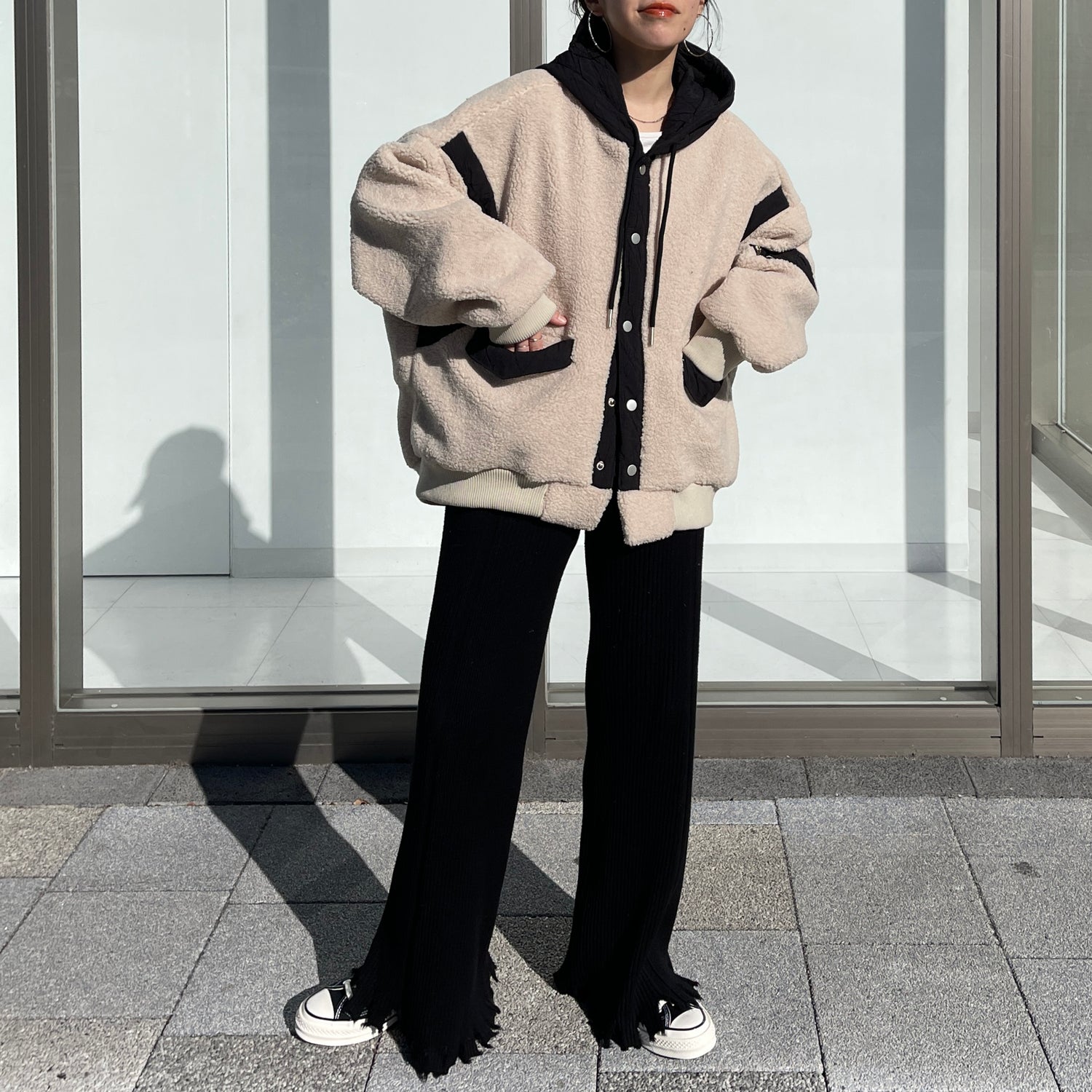 fringe knit flare pants / black