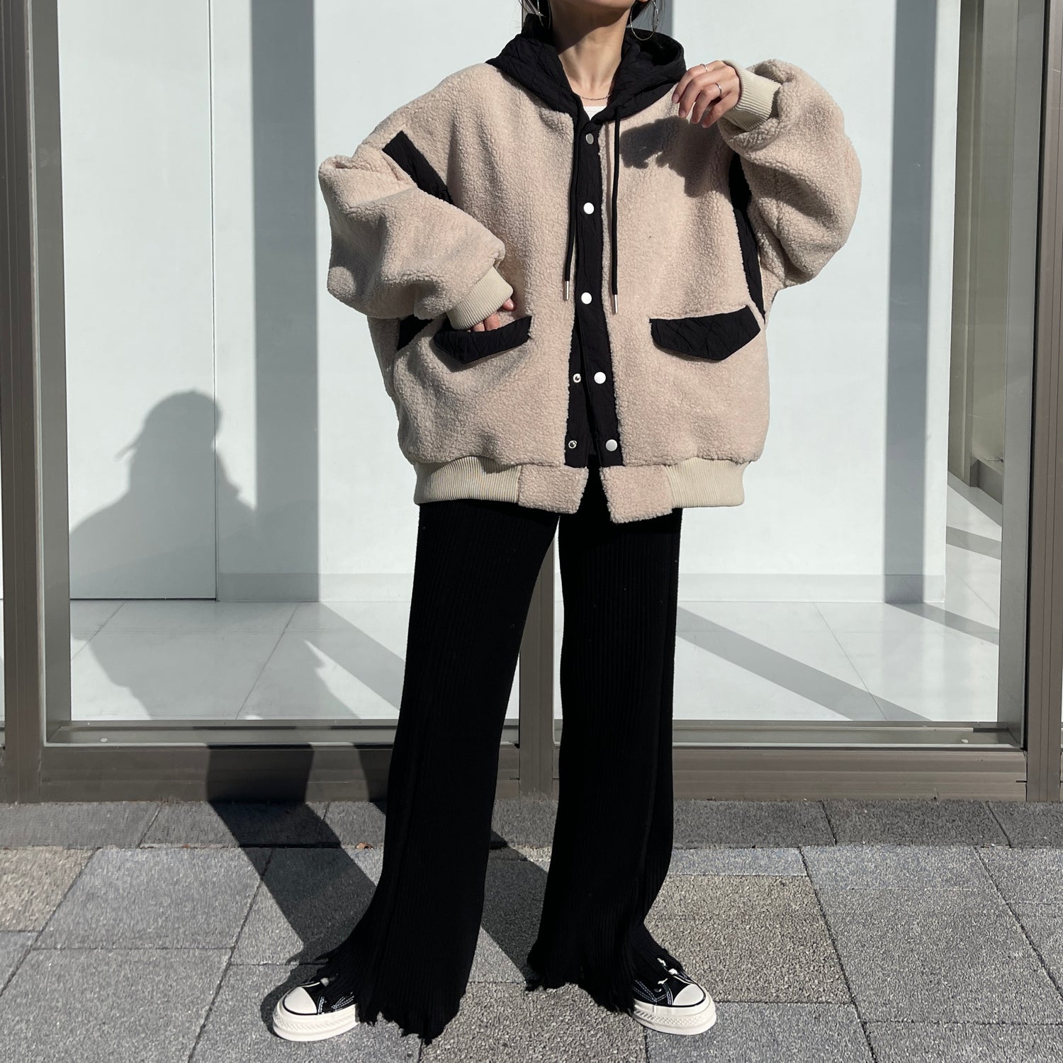 fringe knit flare pants / black