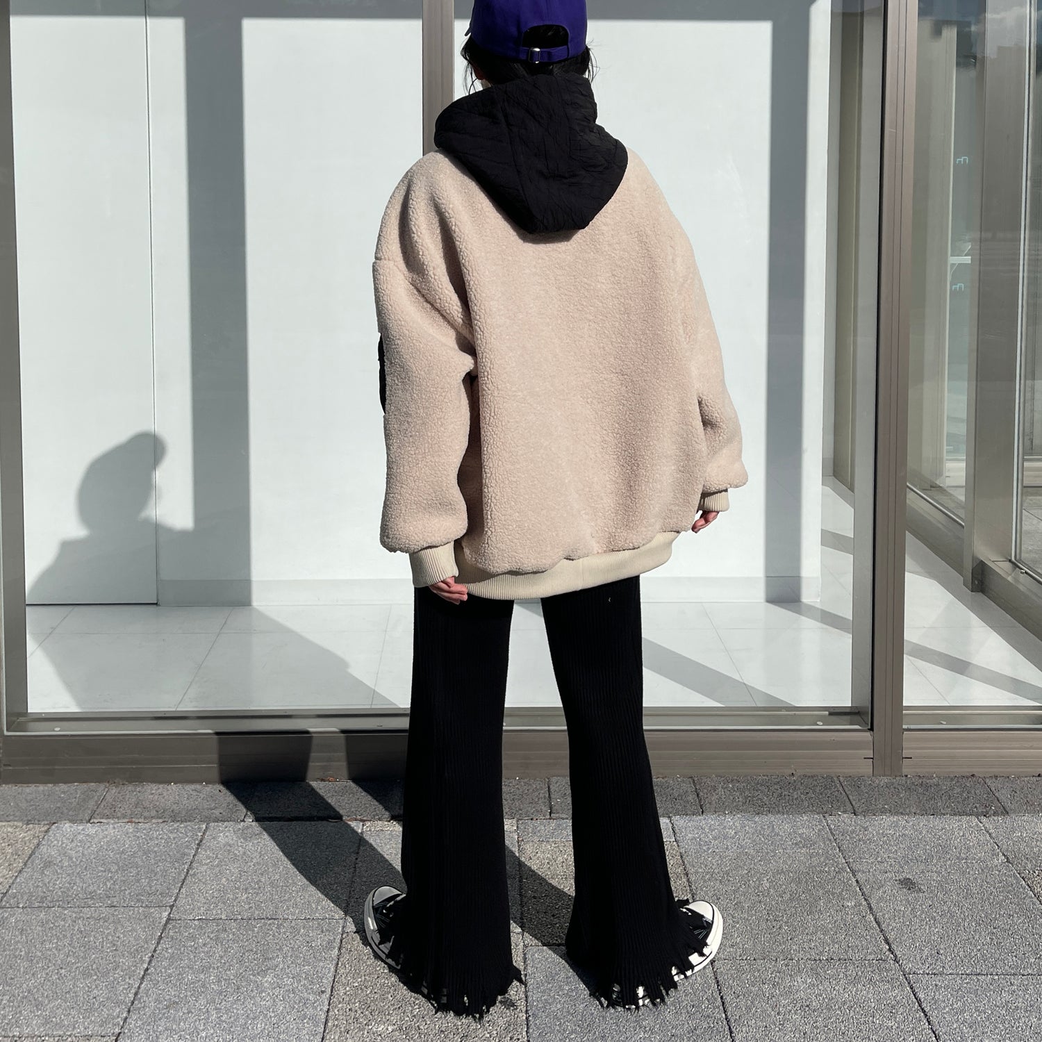 fringe knit flare pants / black