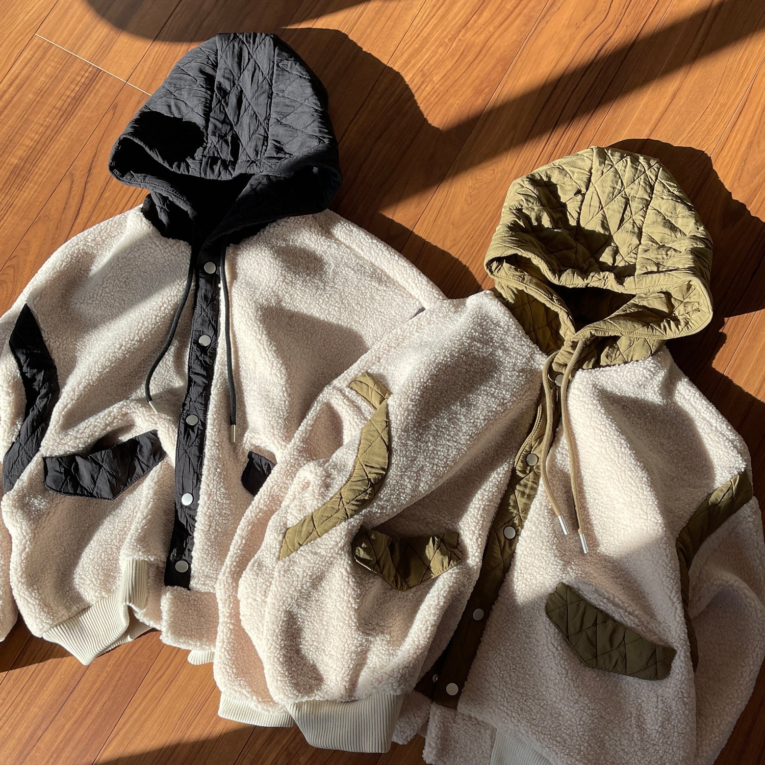 quilting hoodie boa blouson / khaki
