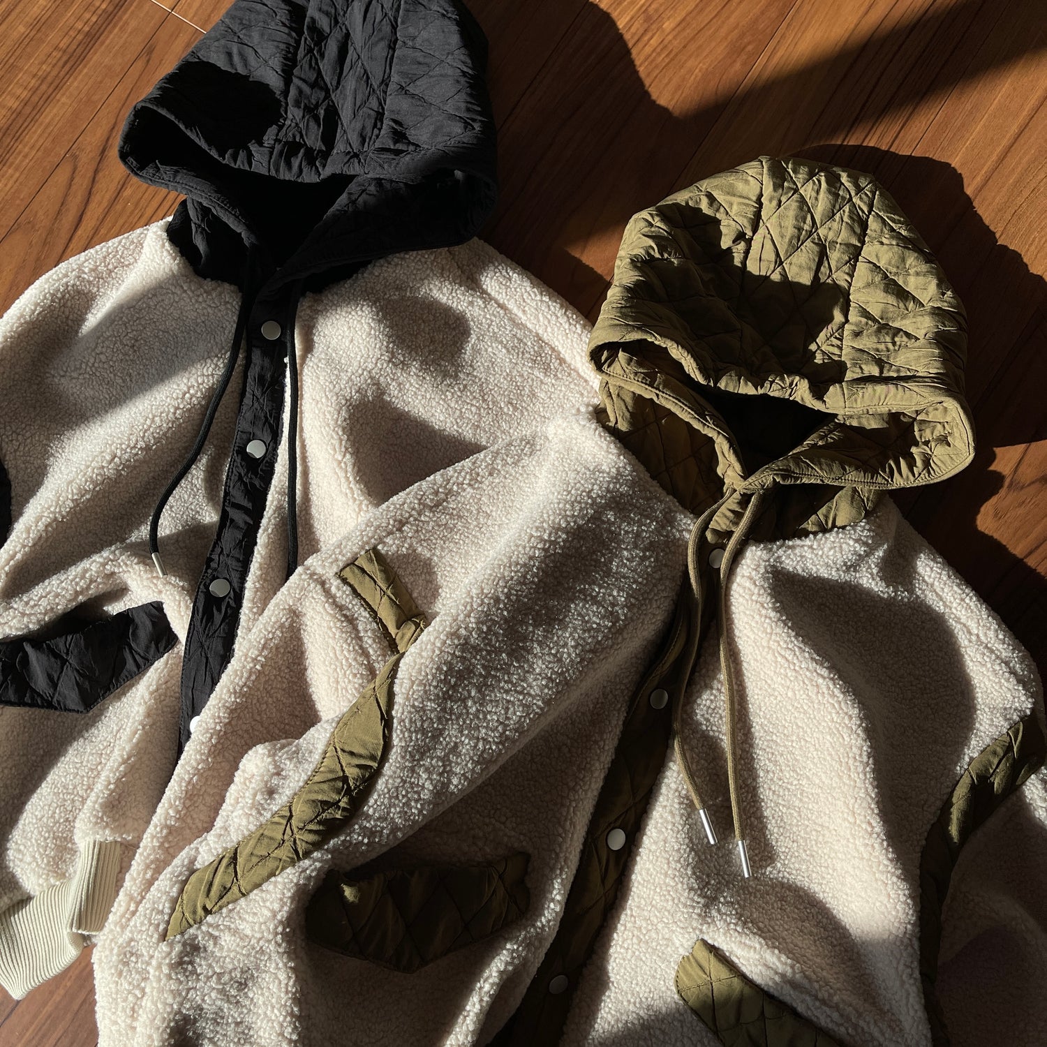 quilting hoodie boa blouson / khaki