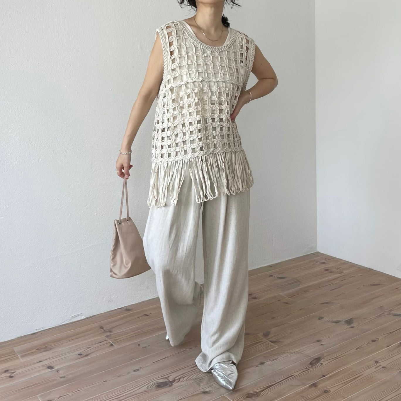 【2点SET】crochet vest + tank top set / beige