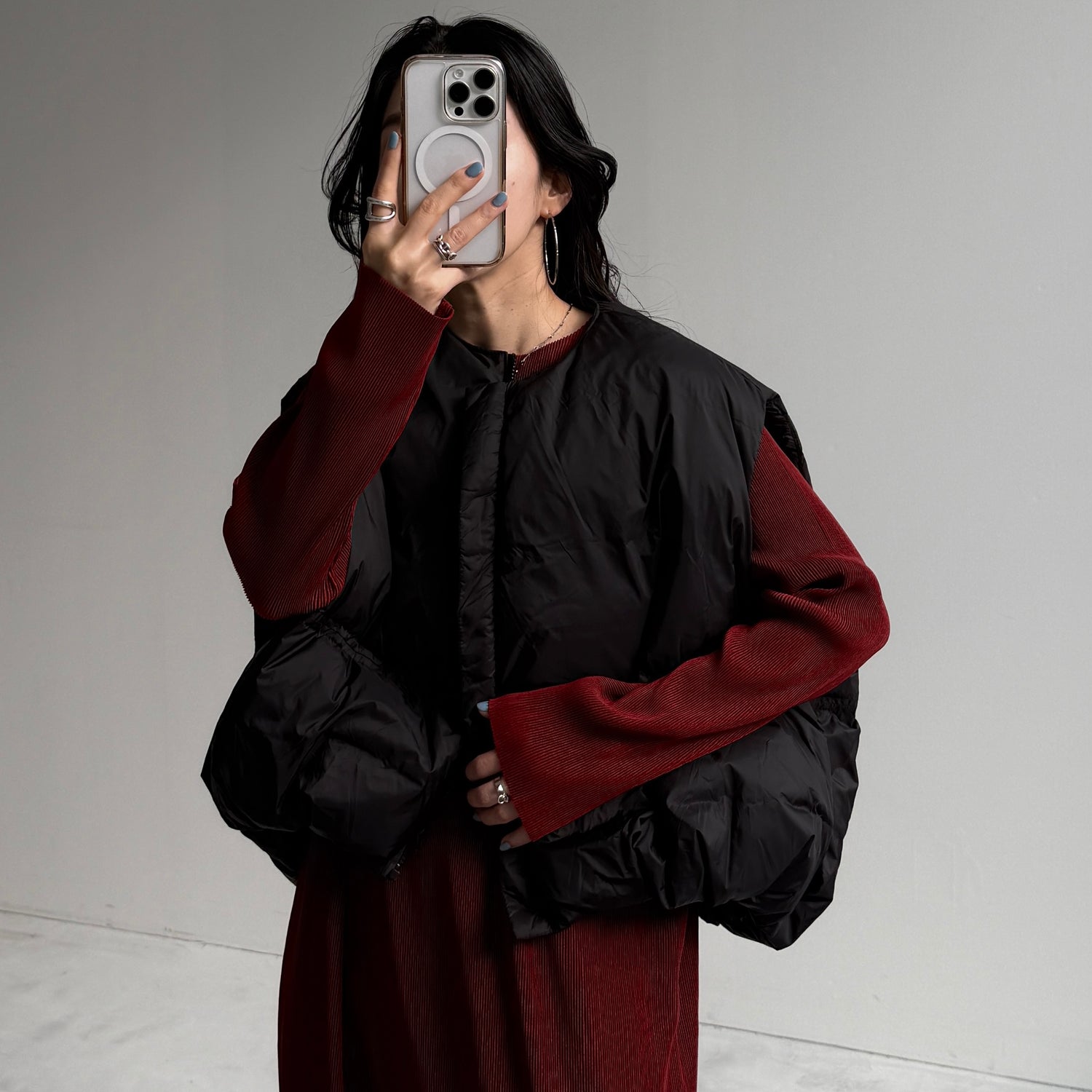 daily daily super stretch crew neck pleats one piece / bordeaux [FREE or LONG]クルーネック