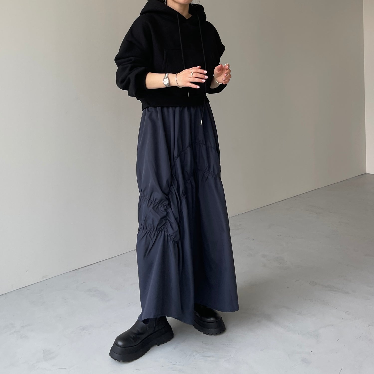 【SAMPLE】many many gather skirt / navy