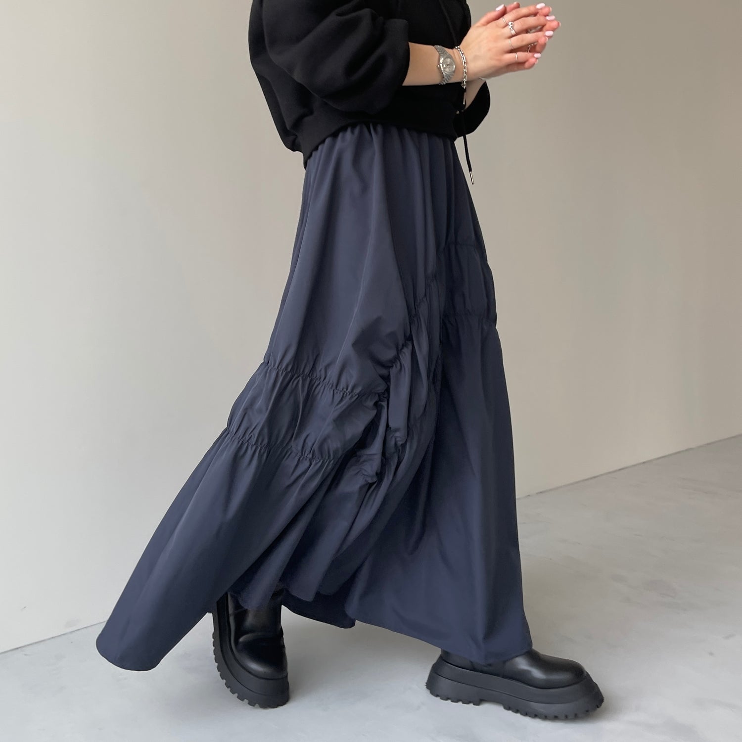 【SAMPLE】many many gather skirt / navy