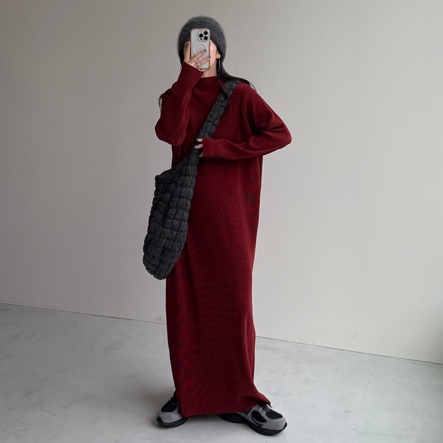 daily daily super stretch pleats one piece / bordeaux [FREE or LONG]プチハイ