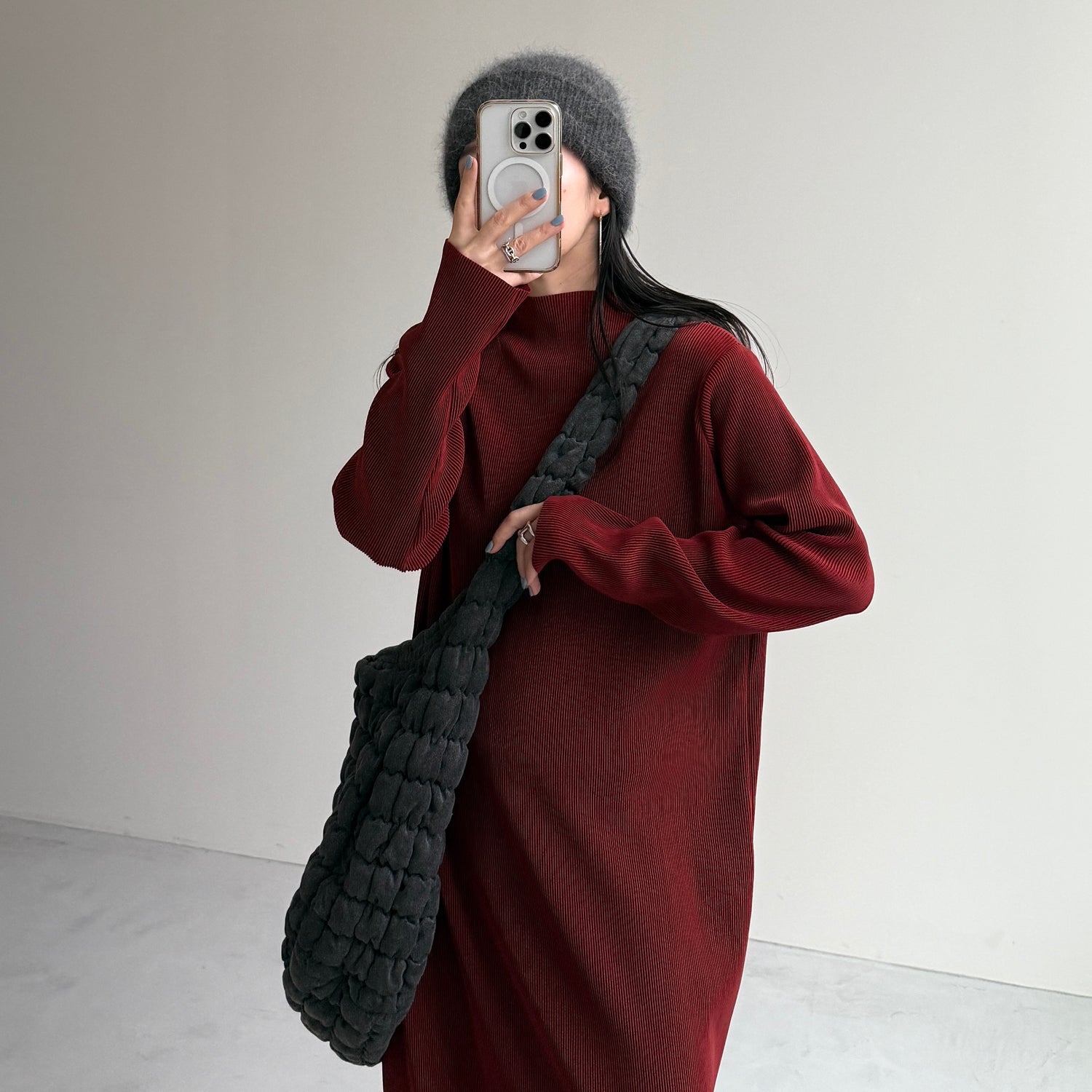 daily daily super stretch pleats one piece / bordeaux [FREE or LONG]プチハイ