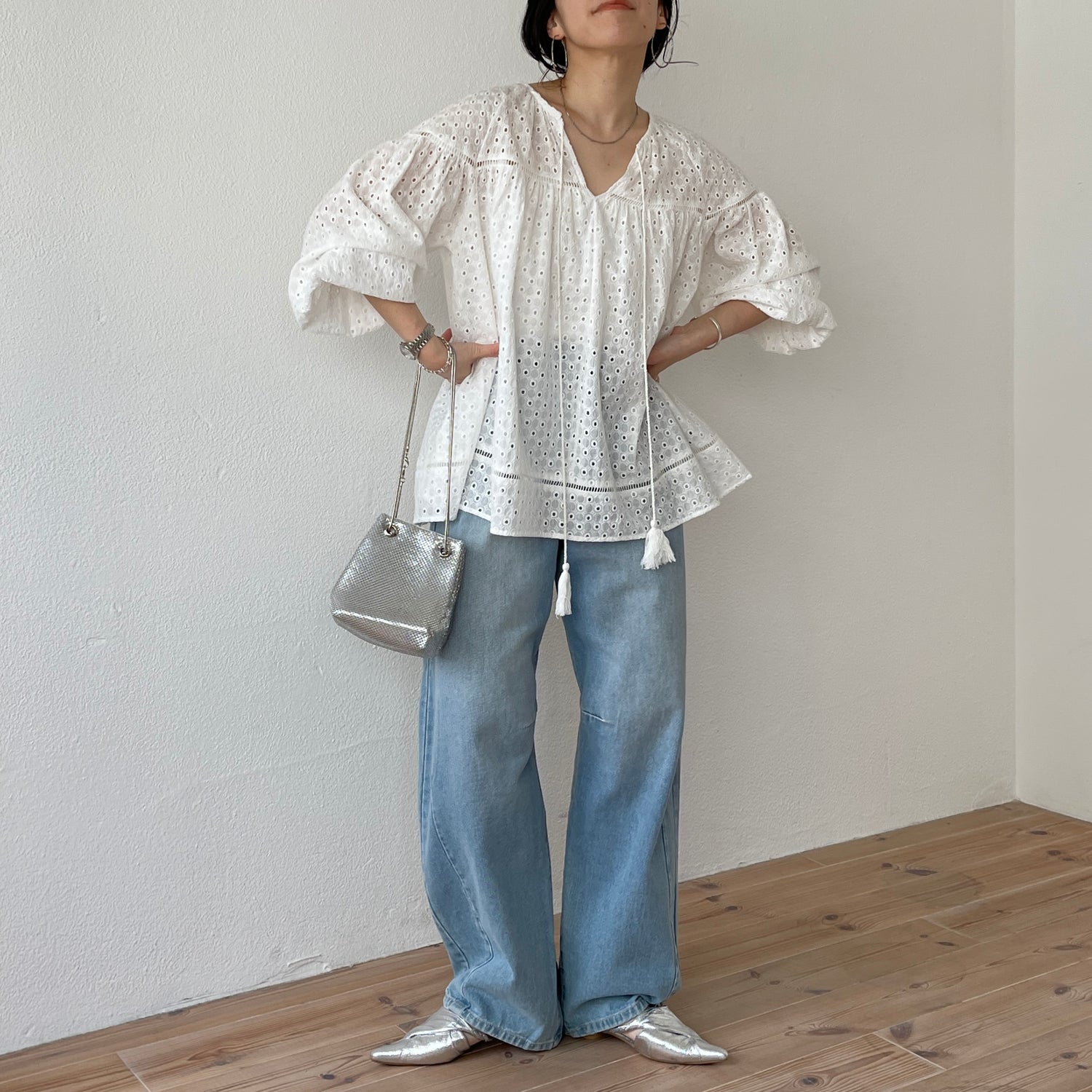 cutwork lace blouse / ivory