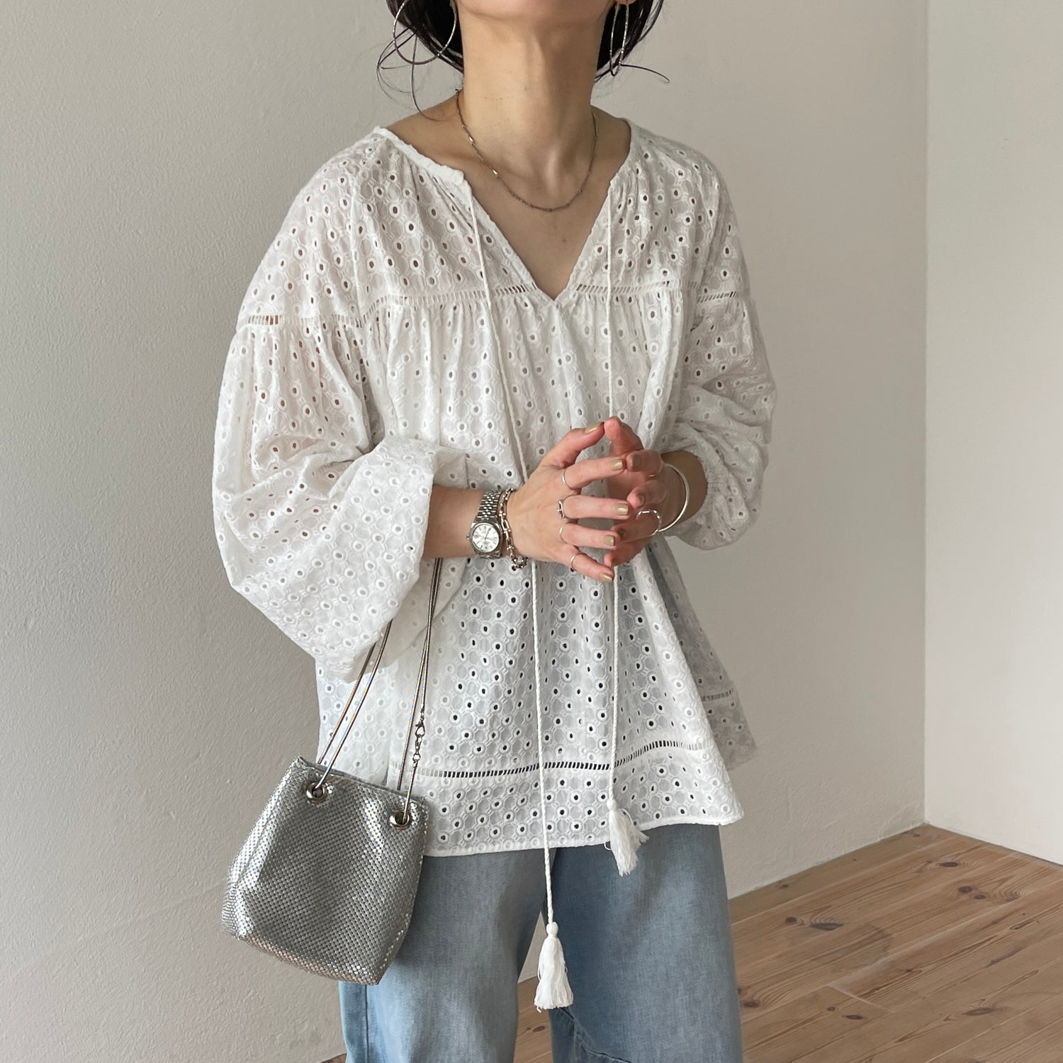 cutwork lace blouse / ivory