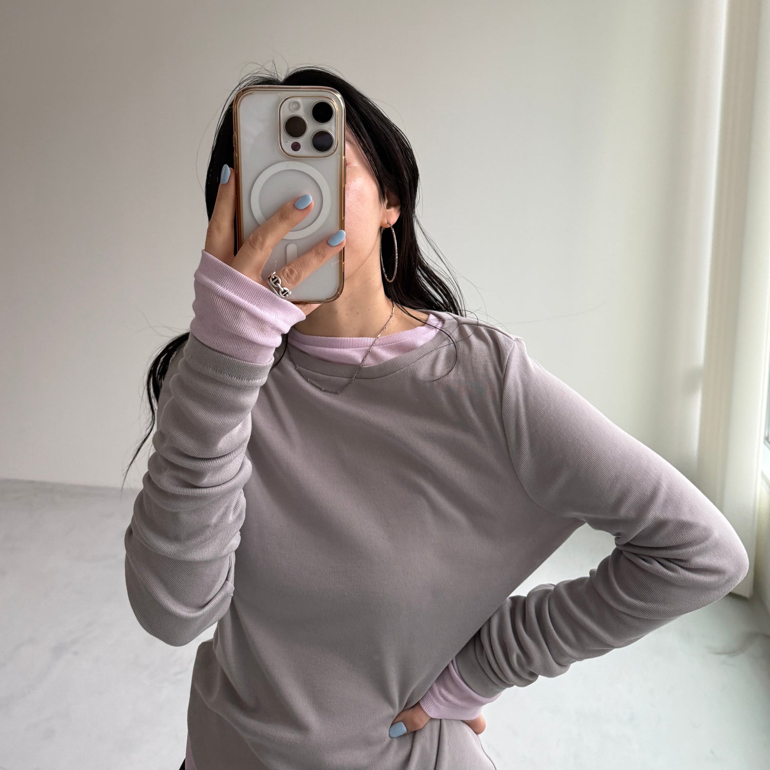 KASANE sheer tee / gray