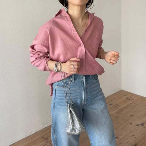 over size linen shirt / pink