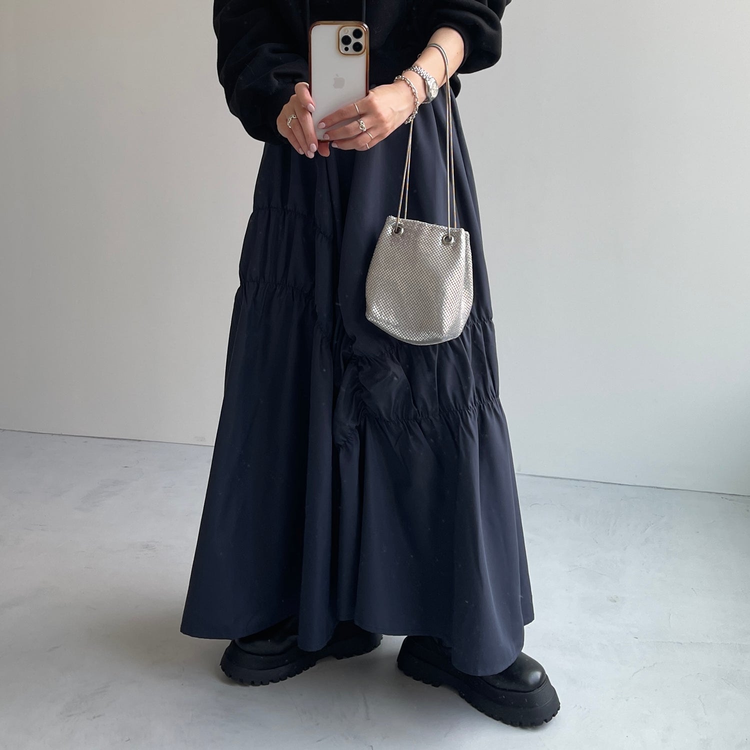【SAMPLE】many many gather skirt / navy