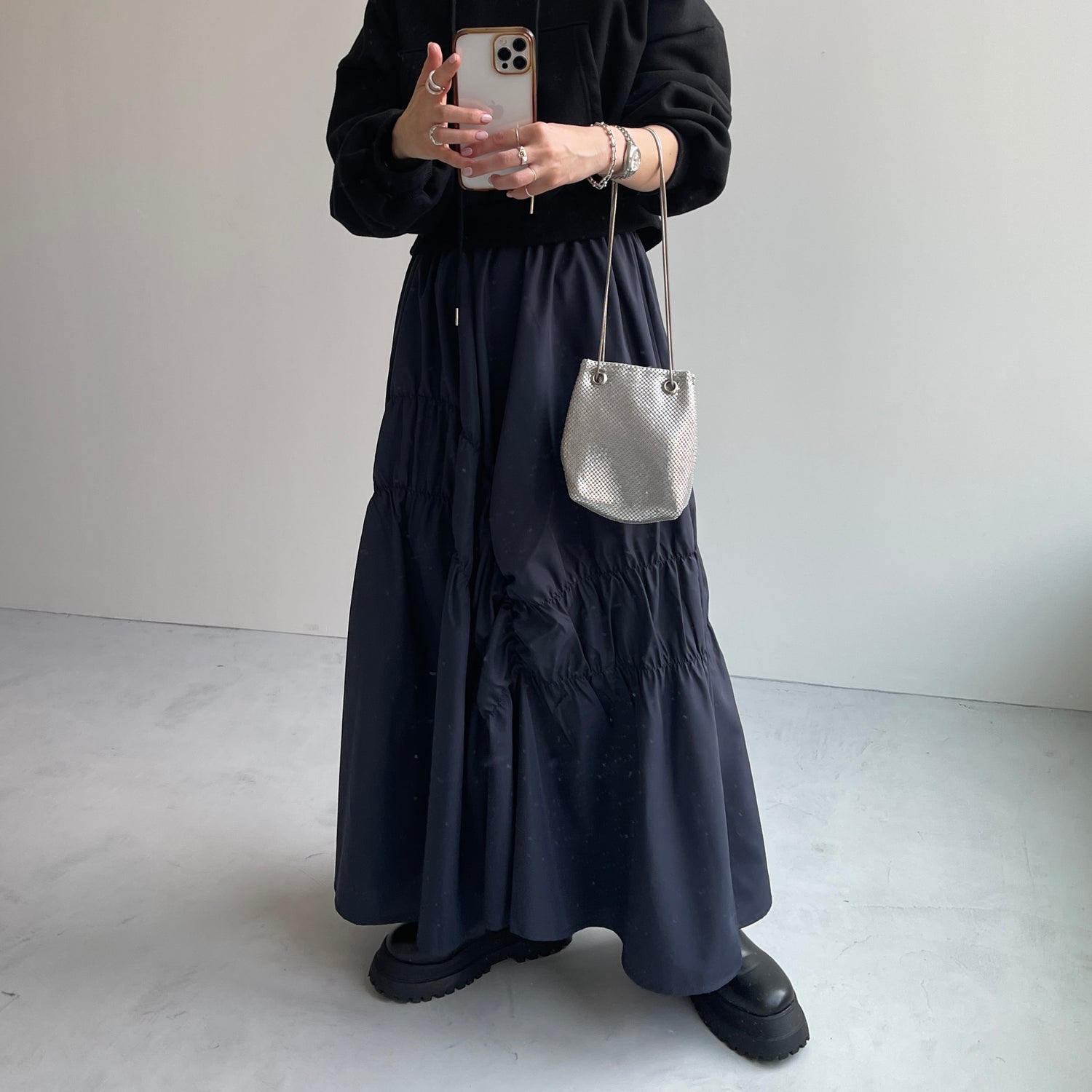 【SAMPLE】many many gather skirt / navy