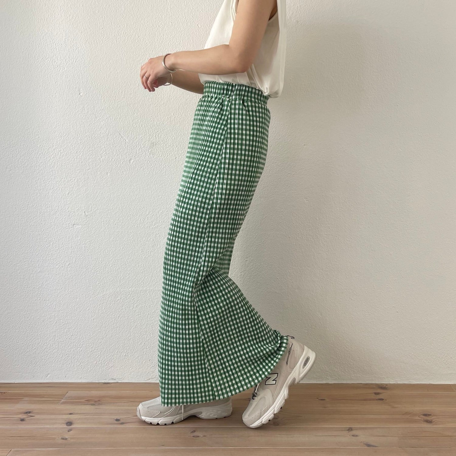 SAMPLE】gingham check pleats skirt / green （ギンガムチェック ...