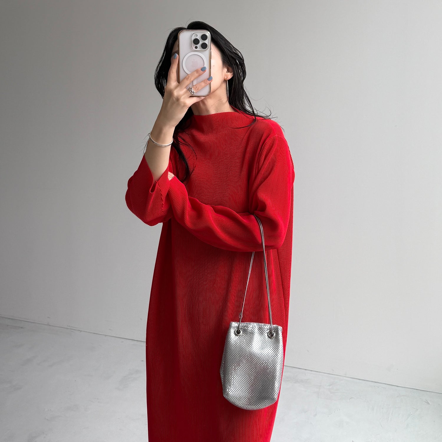 daily daily super stretch pleats one piece / cherry red [FREE or LONG]プチハイ