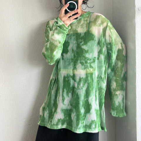 【SAMPLE】shirring tie dye sheer tops / green