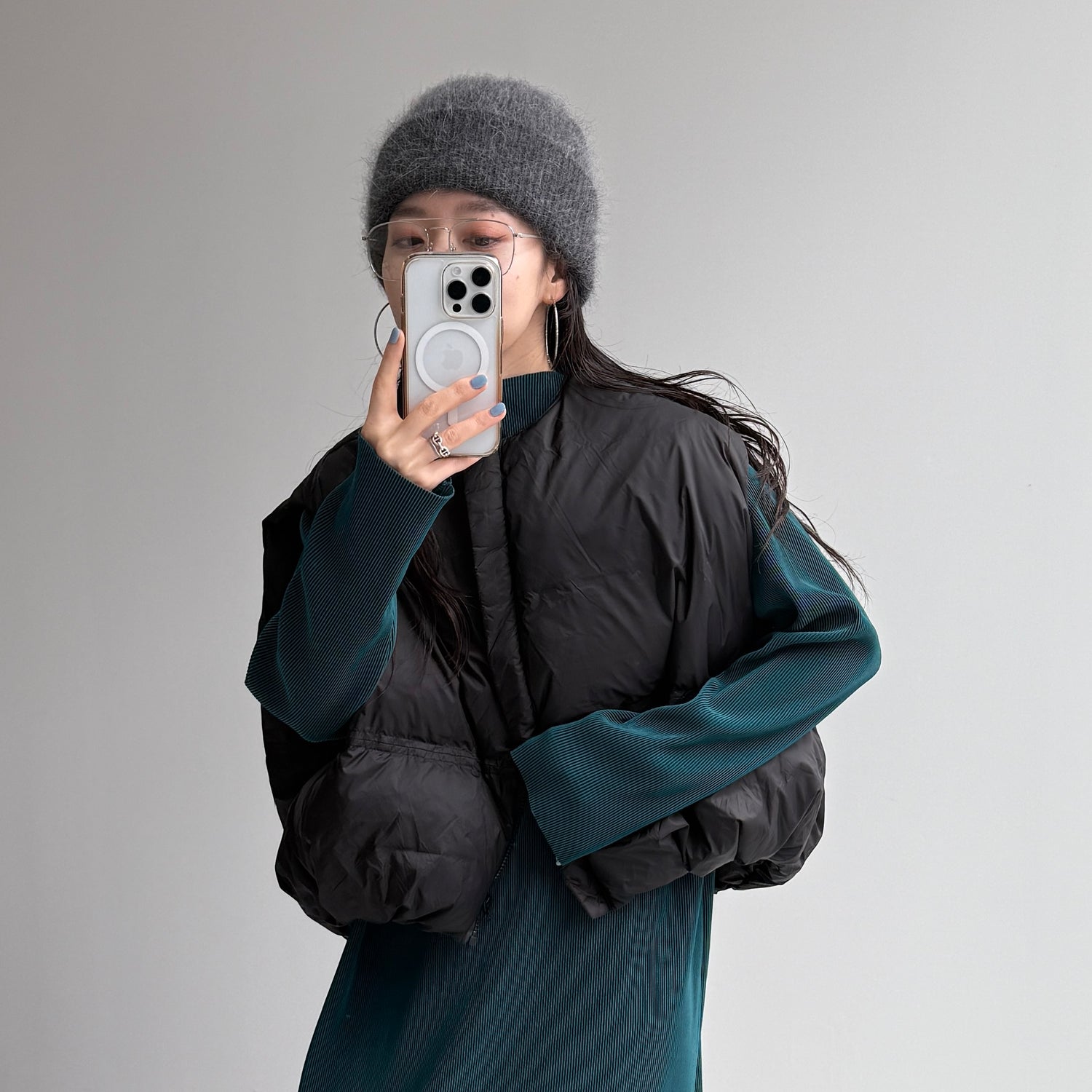 daily daily super stretch pleats one piece / dark green [FREE or LONG]プチハイ