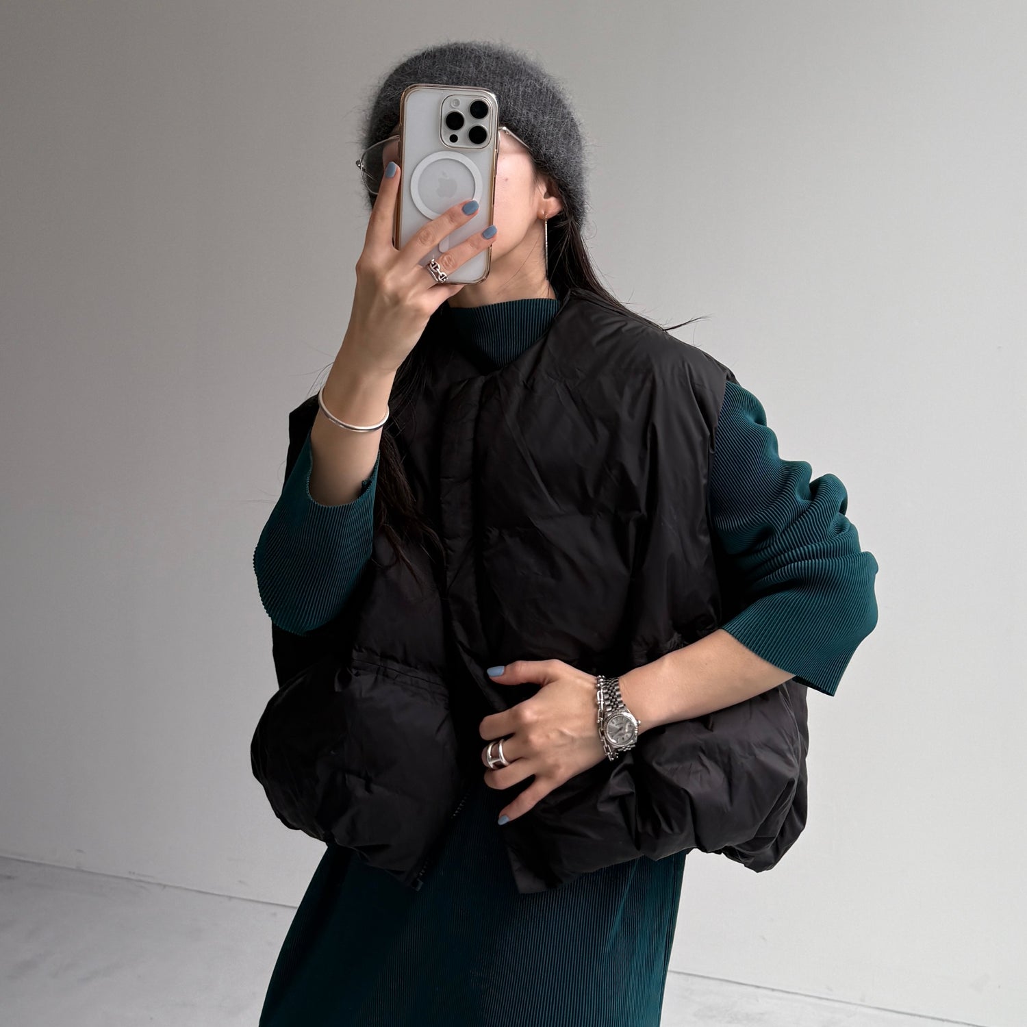 daily daily super stretch pleats one piece / dark green [FREE or LONG]プチハイ