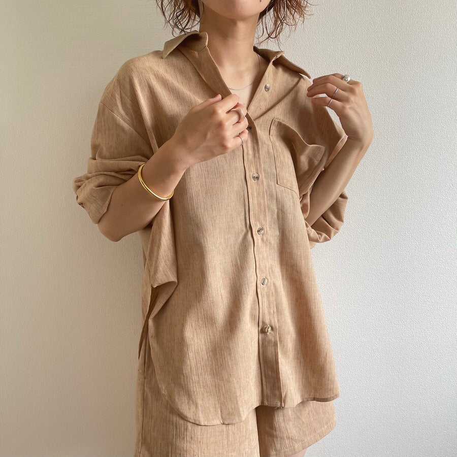 SAMPLE】cotton linen shirts set up / beige （コットンリネンシャツ