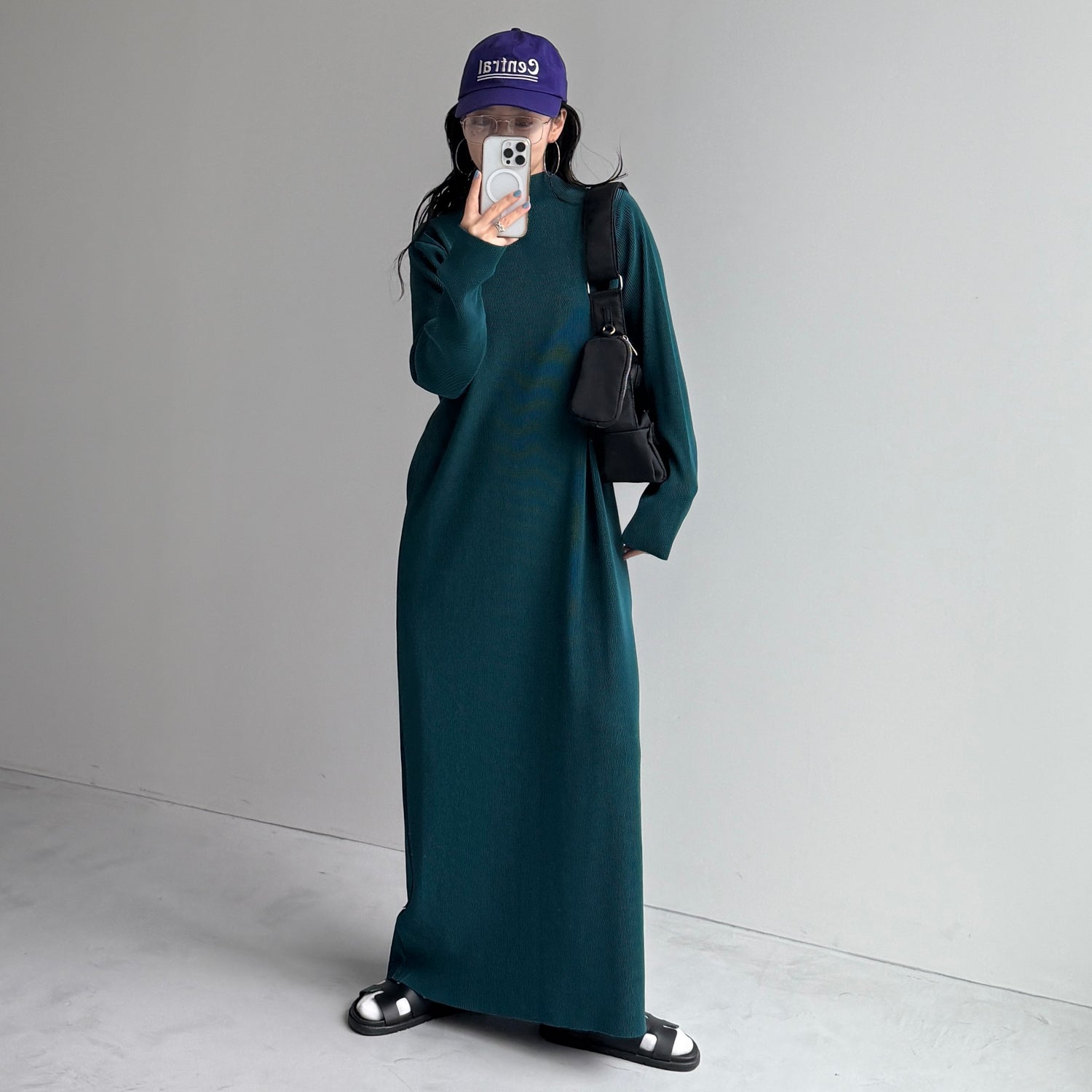 daily daily super stretch pleats one piece / dark green [FREE or LONG]プチハイ